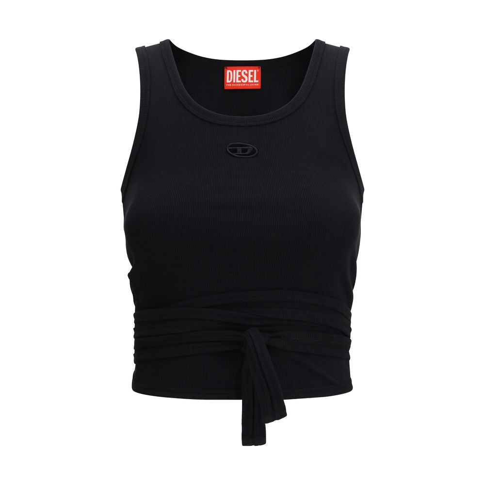 Black Cotton Sleeveles T-Shirt - TIZZIL