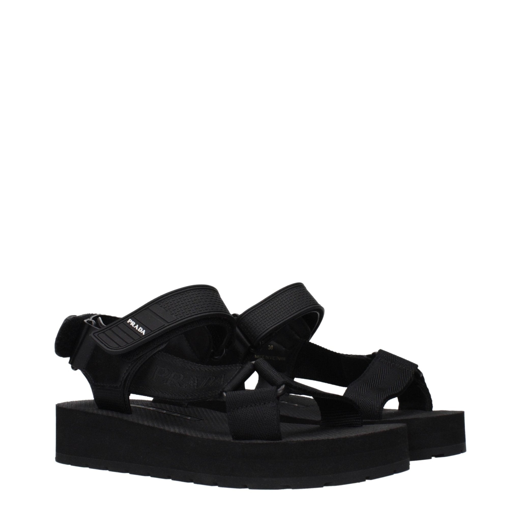 Black Fabric Flat Sandals - TIZZIL