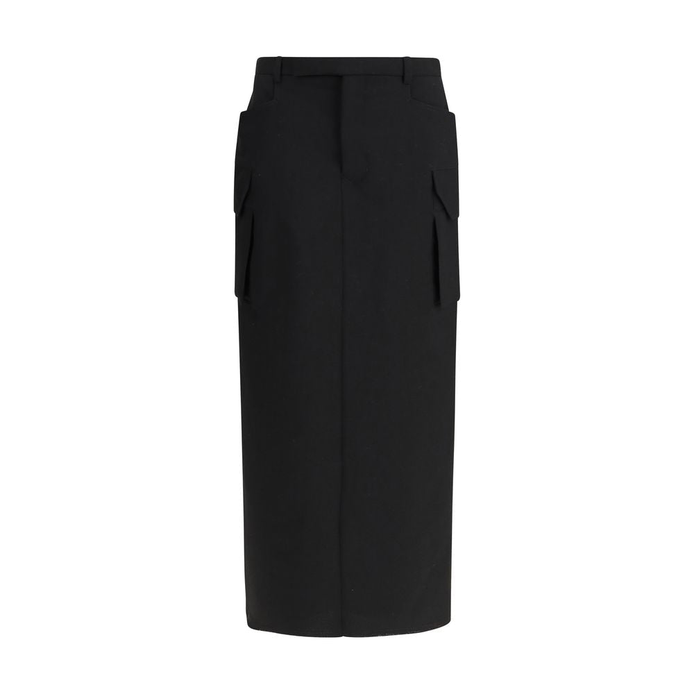 Black Fleece Wool Midi Skirt - TIZZIL