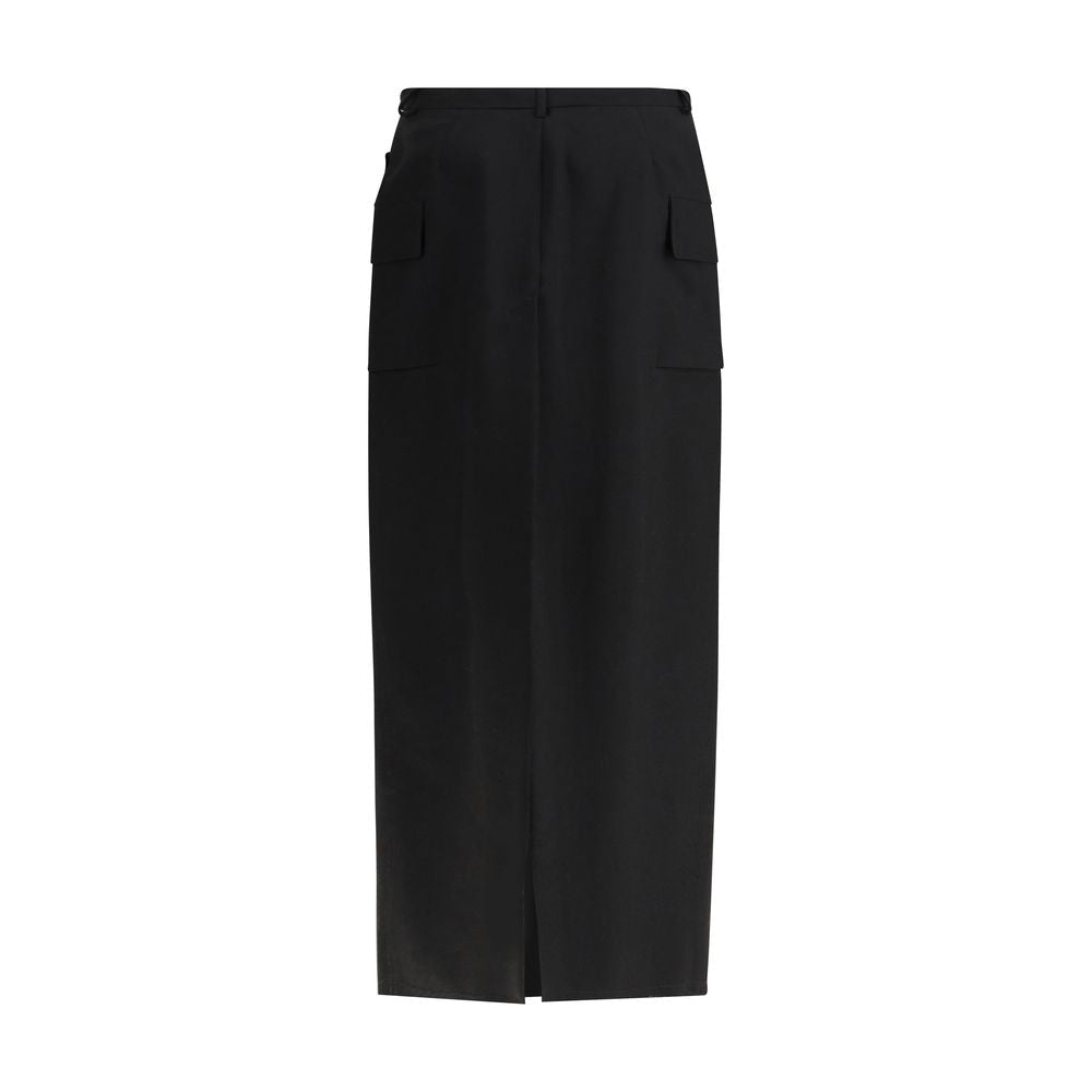 Black Fleece Wool Midi Skirt - TIZZIL