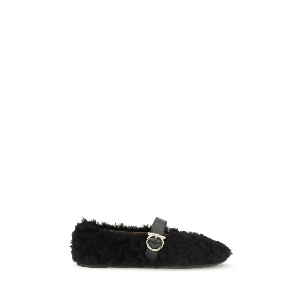 Black Fur Ballet Flats - TIZZIL