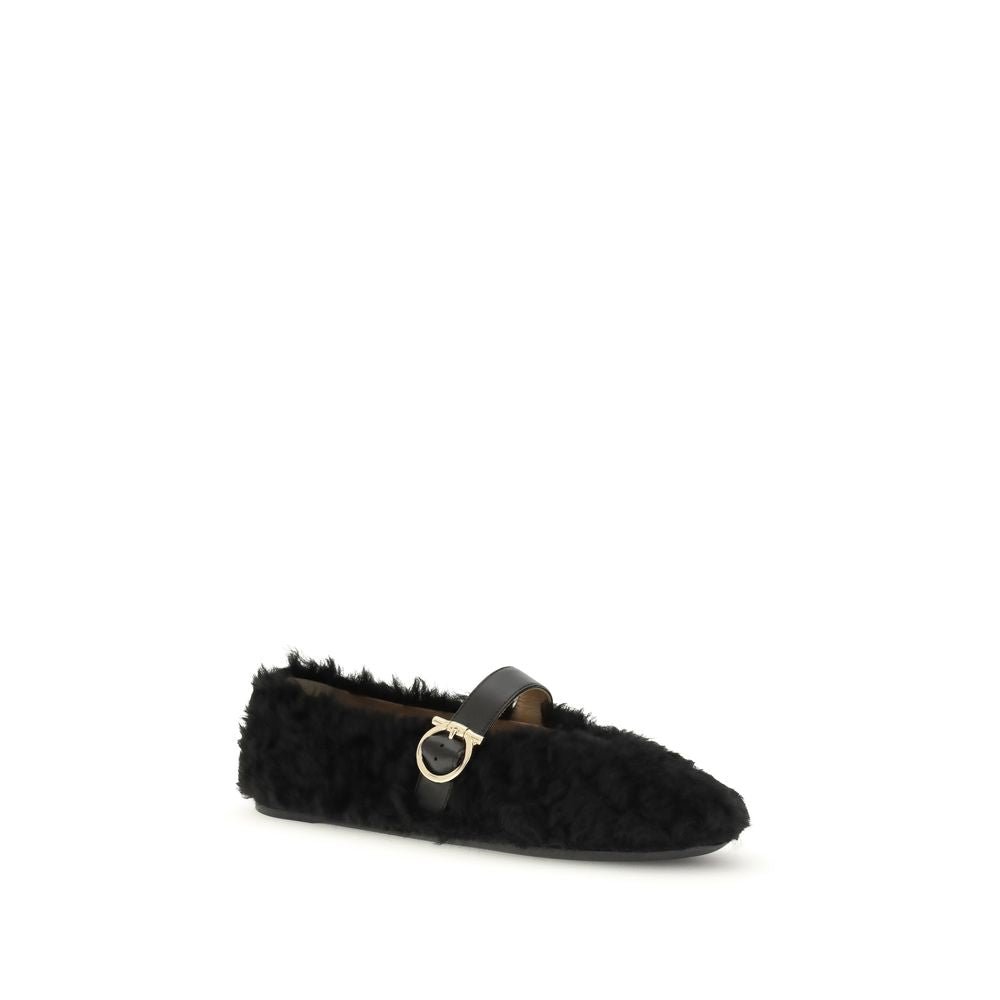 Black Fur Ballet Flats - TIZZIL