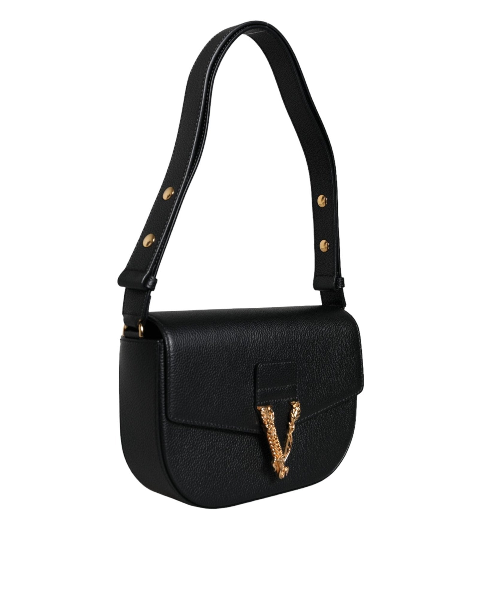 Black Grainy Calf Leather Logo Crossbody Shoulder Bag - TIZZIL