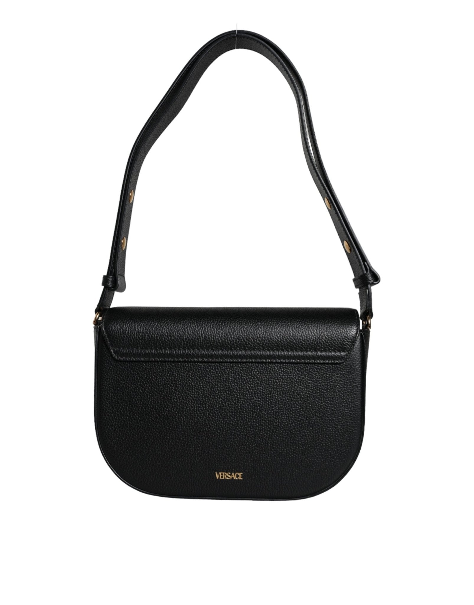 Black Grainy Calf Leather Logo Crossbody Shoulder Bag - TIZZIL