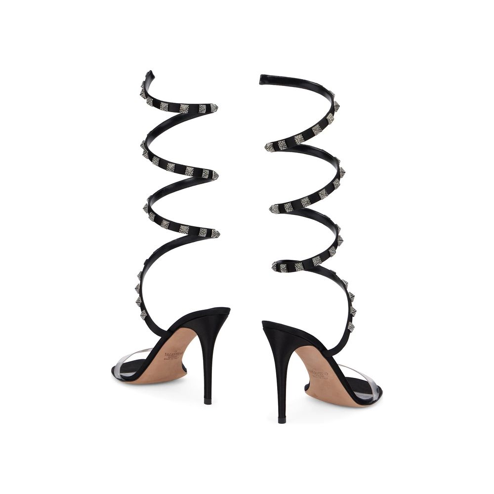 Black Lamb Leather Stiletto Heel Sandals - TIZZIL