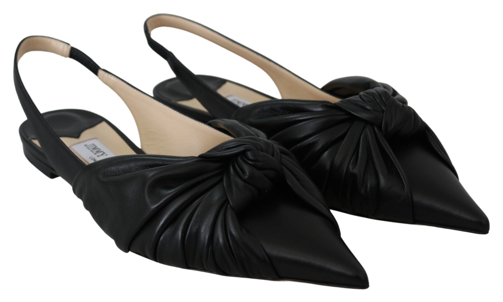 Black Leather Annabell Flat Shoes - TIZZIL