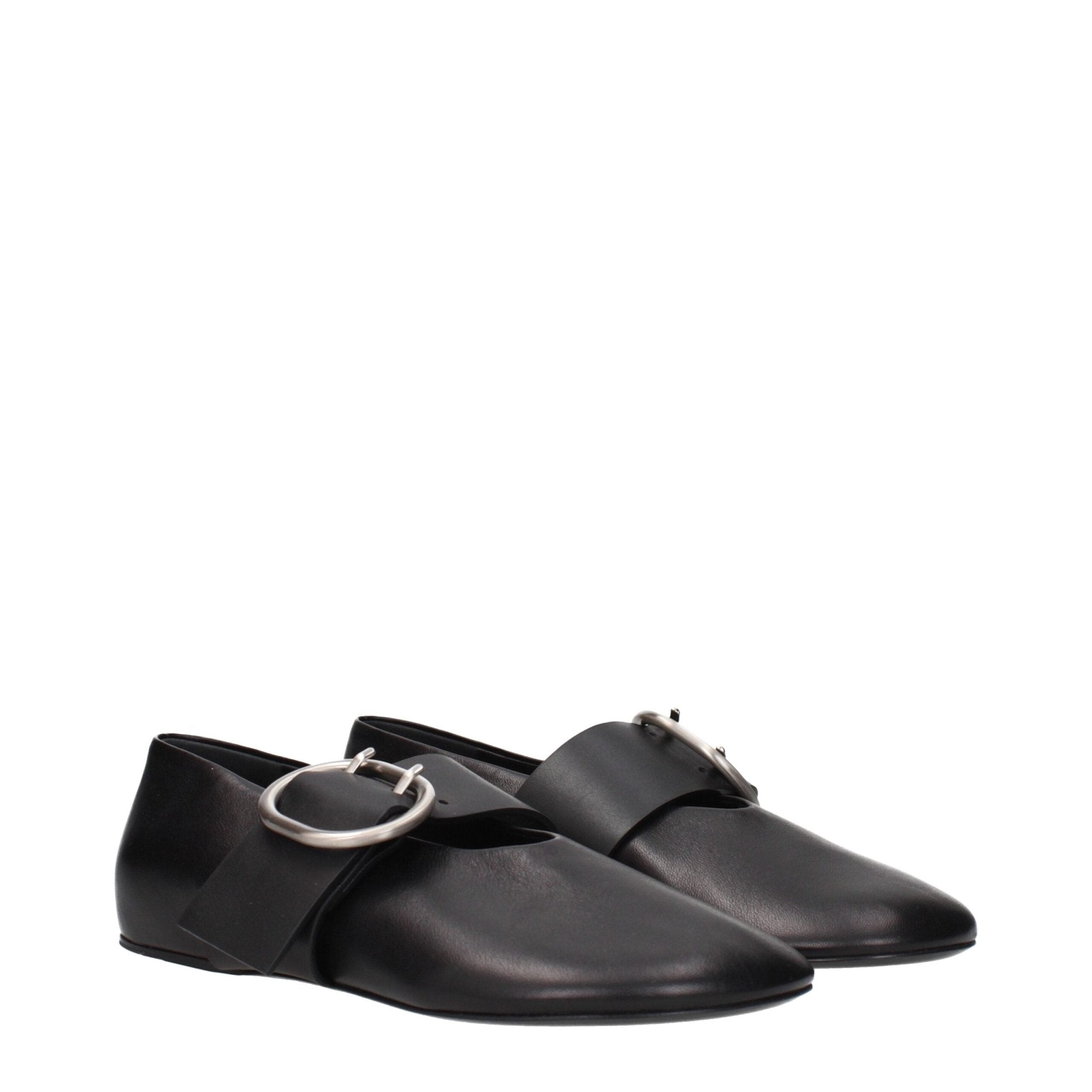 Black Leather Ballet Flats - TIZZIL