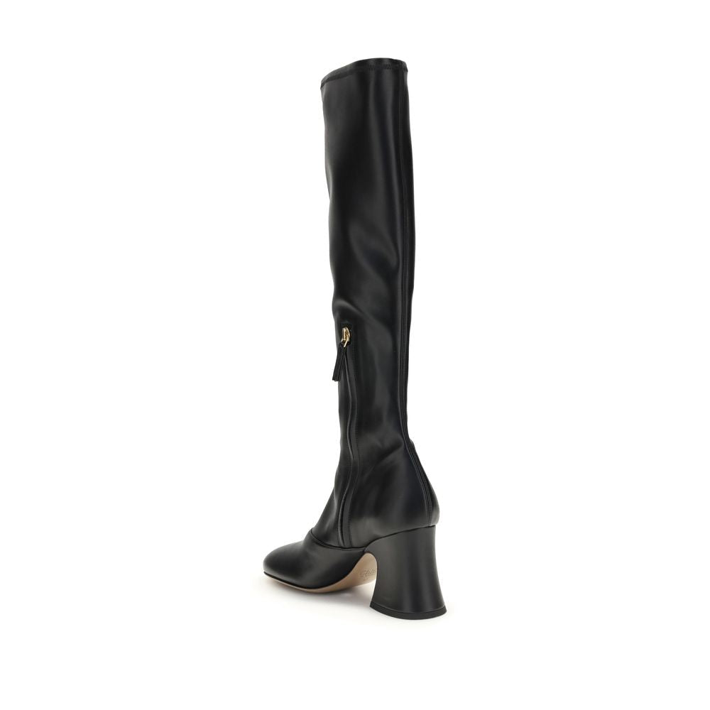 Black Leather High Heel Boots - TIZZIL