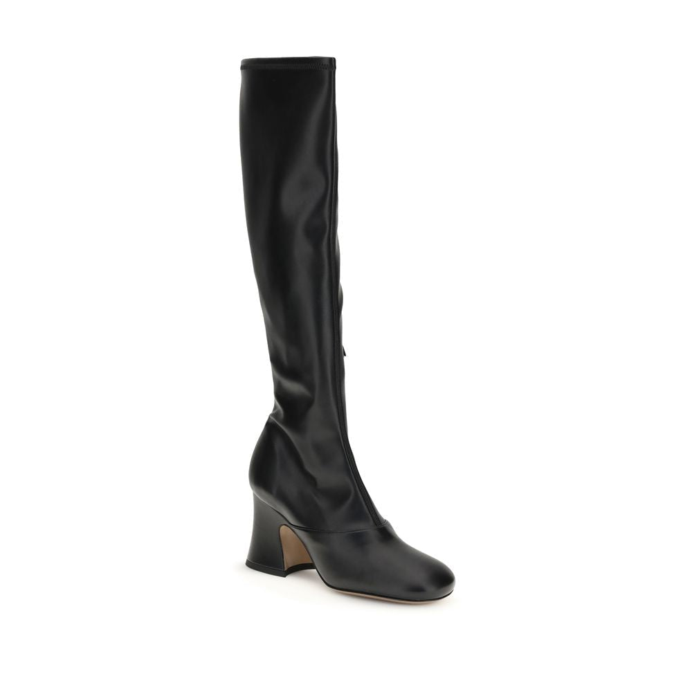 Black Leather High Heel Boots - TIZZIL