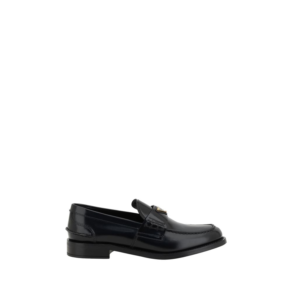 Black Leather Logo Loafers - TIZZIL