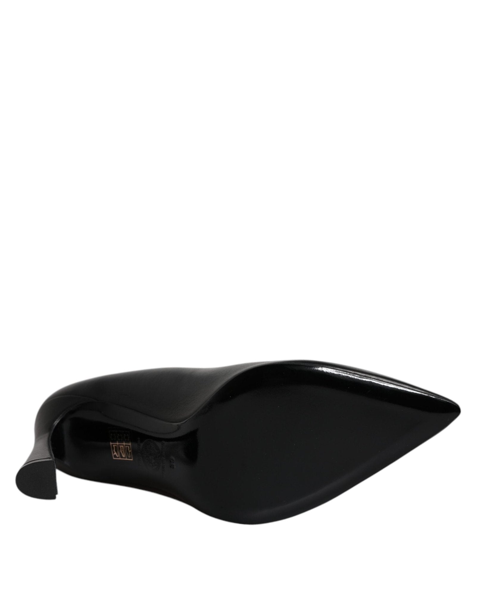 Black Leather Logo Plaque High Heels Pumps Shoes - TIZZIL