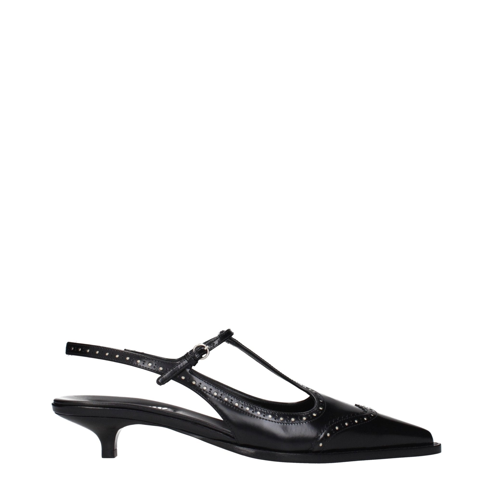 Black Leather Mid Heel Pumps - TIZZIL