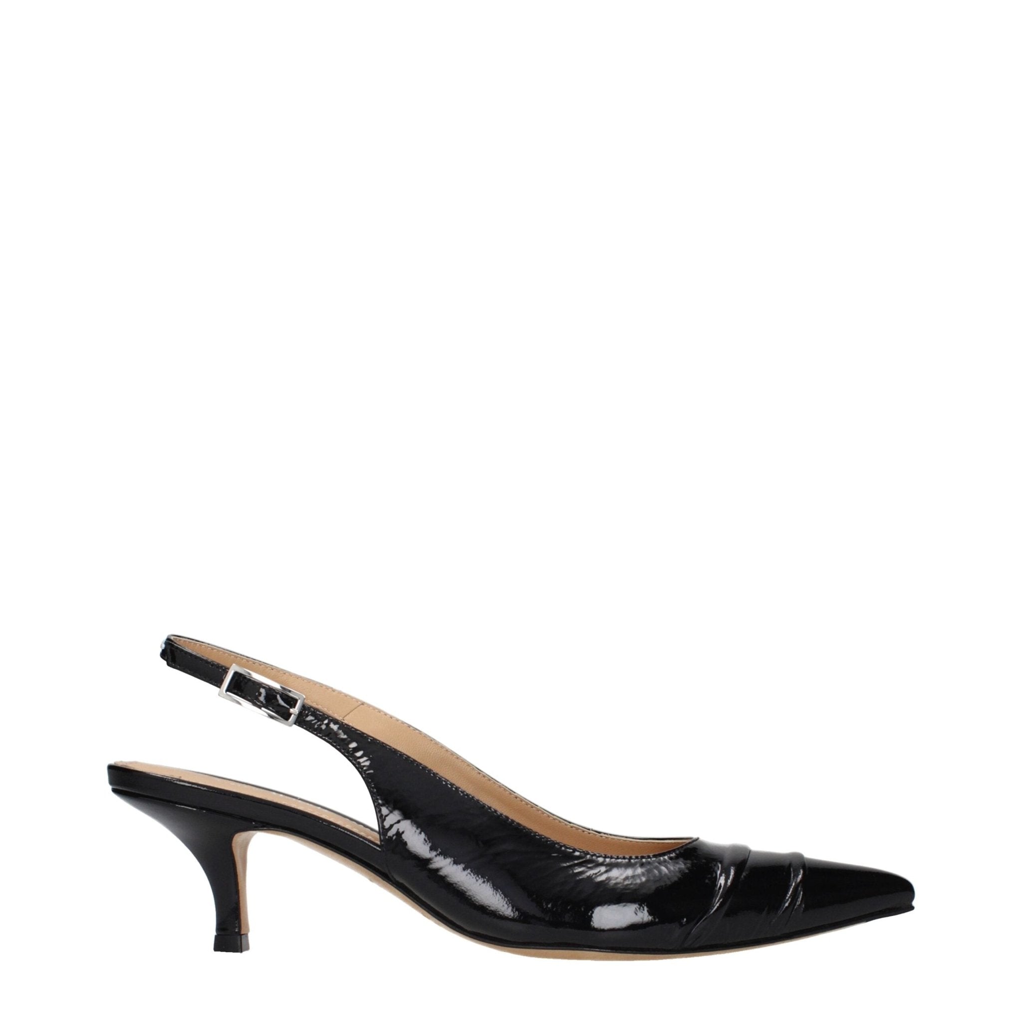Black Leather Mid Heel Pumps - TIZZIL