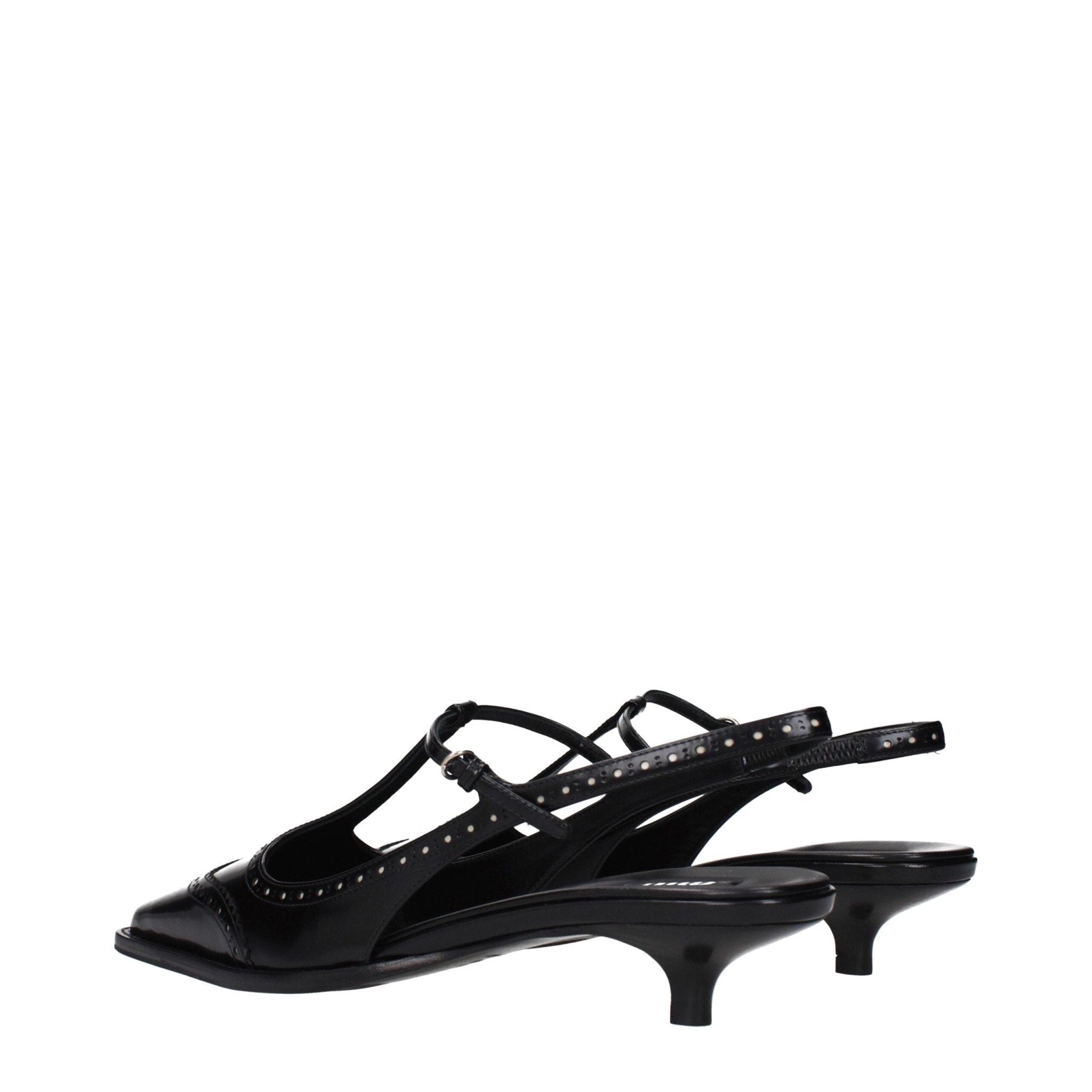Black Leather Mid Heel Pumps - TIZZIL