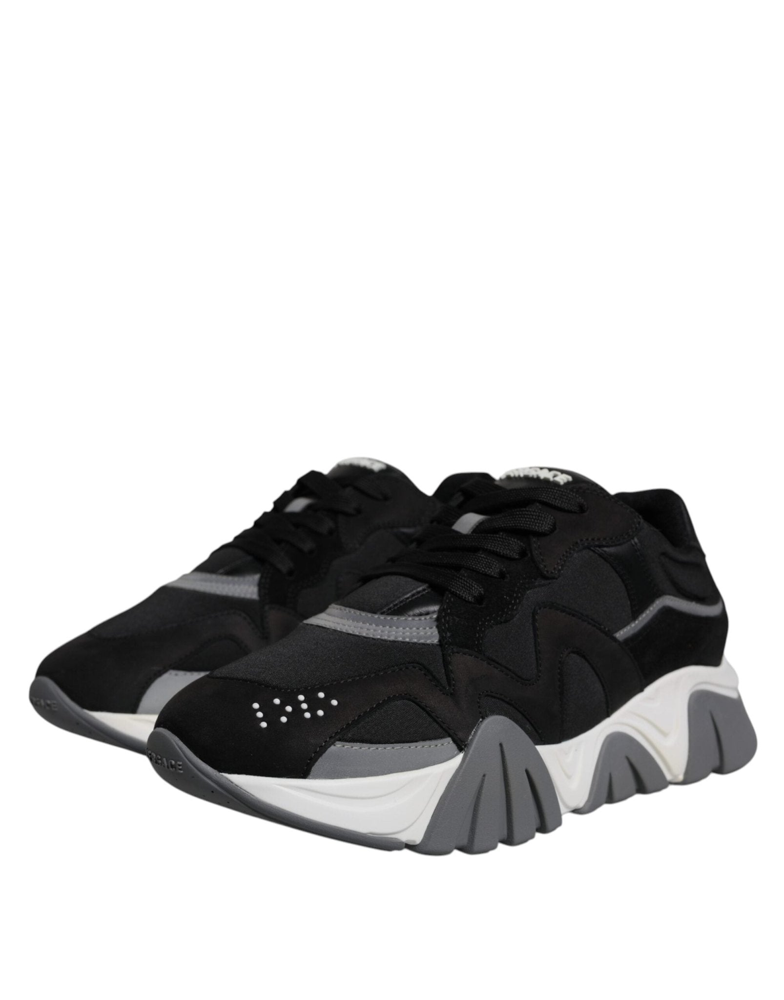 Black Leather Neoprene Chunky Low Top Sneakers Squalo Shoes - TIZZIL