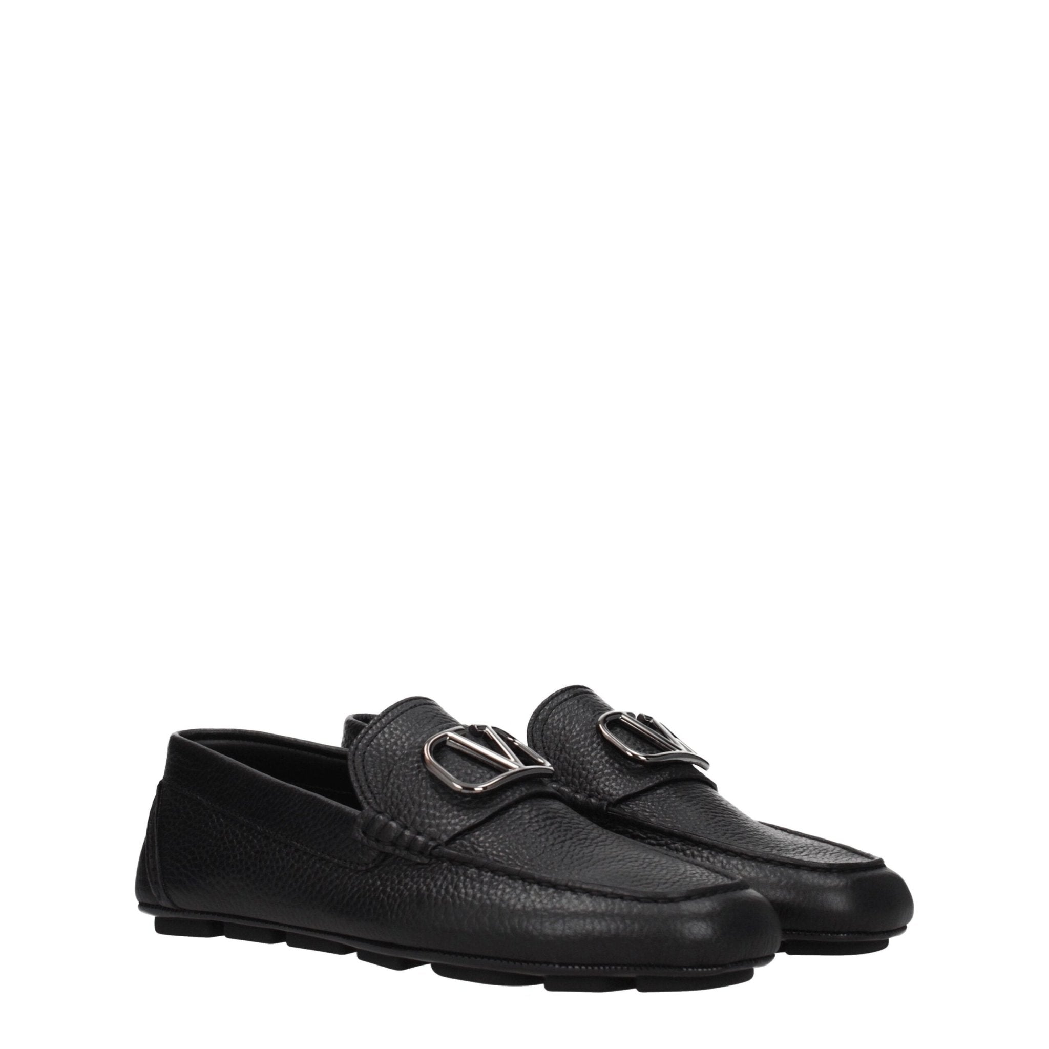 Black Leather Slip - On Loafers - TIZZIL