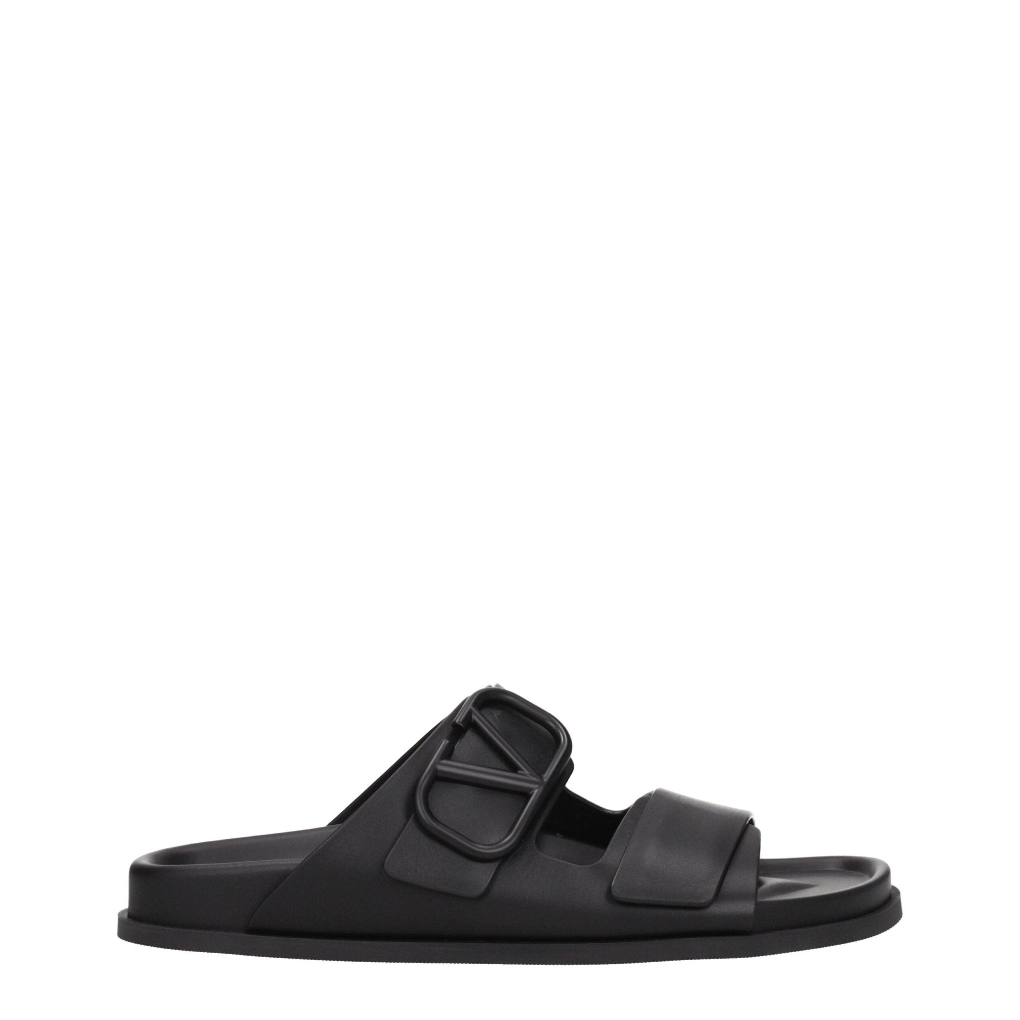 Black Leather Slippers - TIZZIL