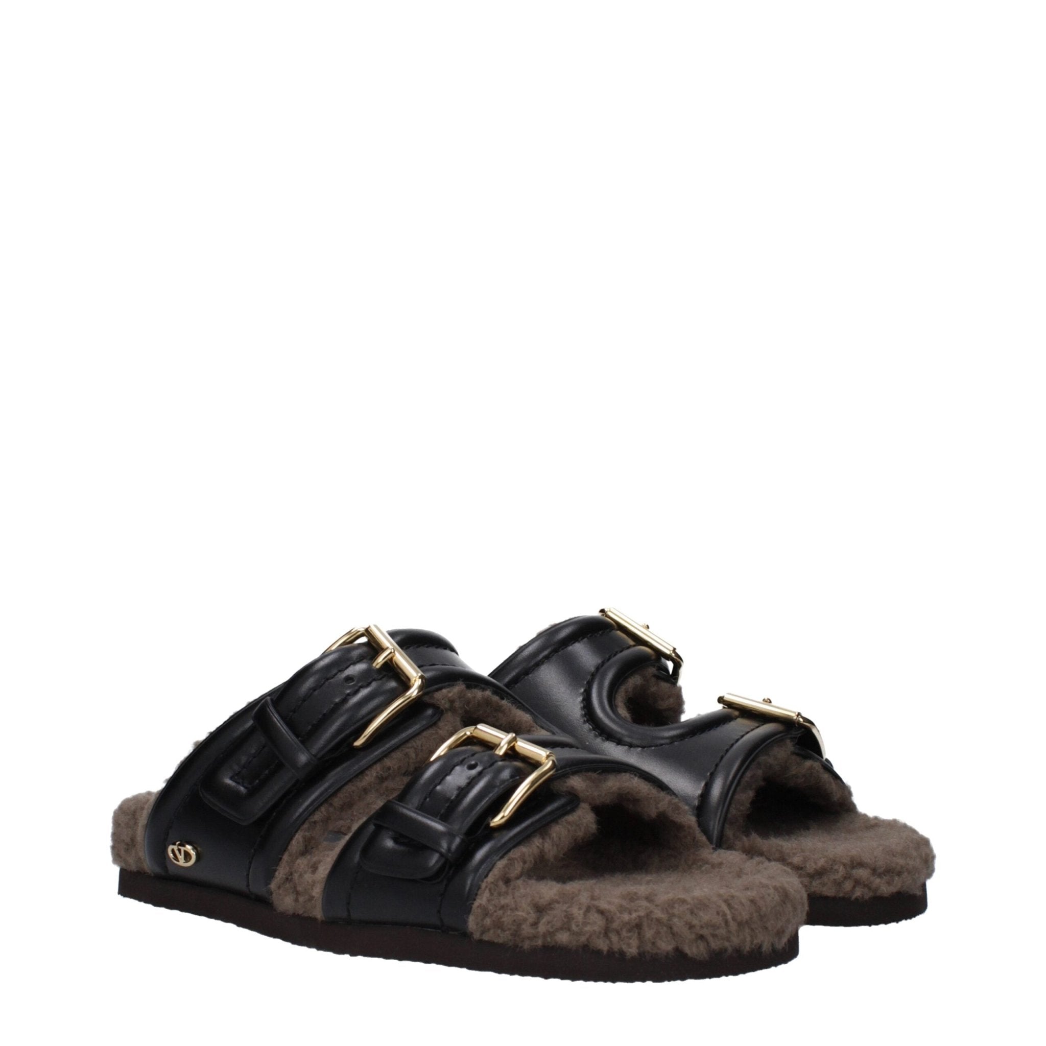 Black Leather Slippers - TIZZIL