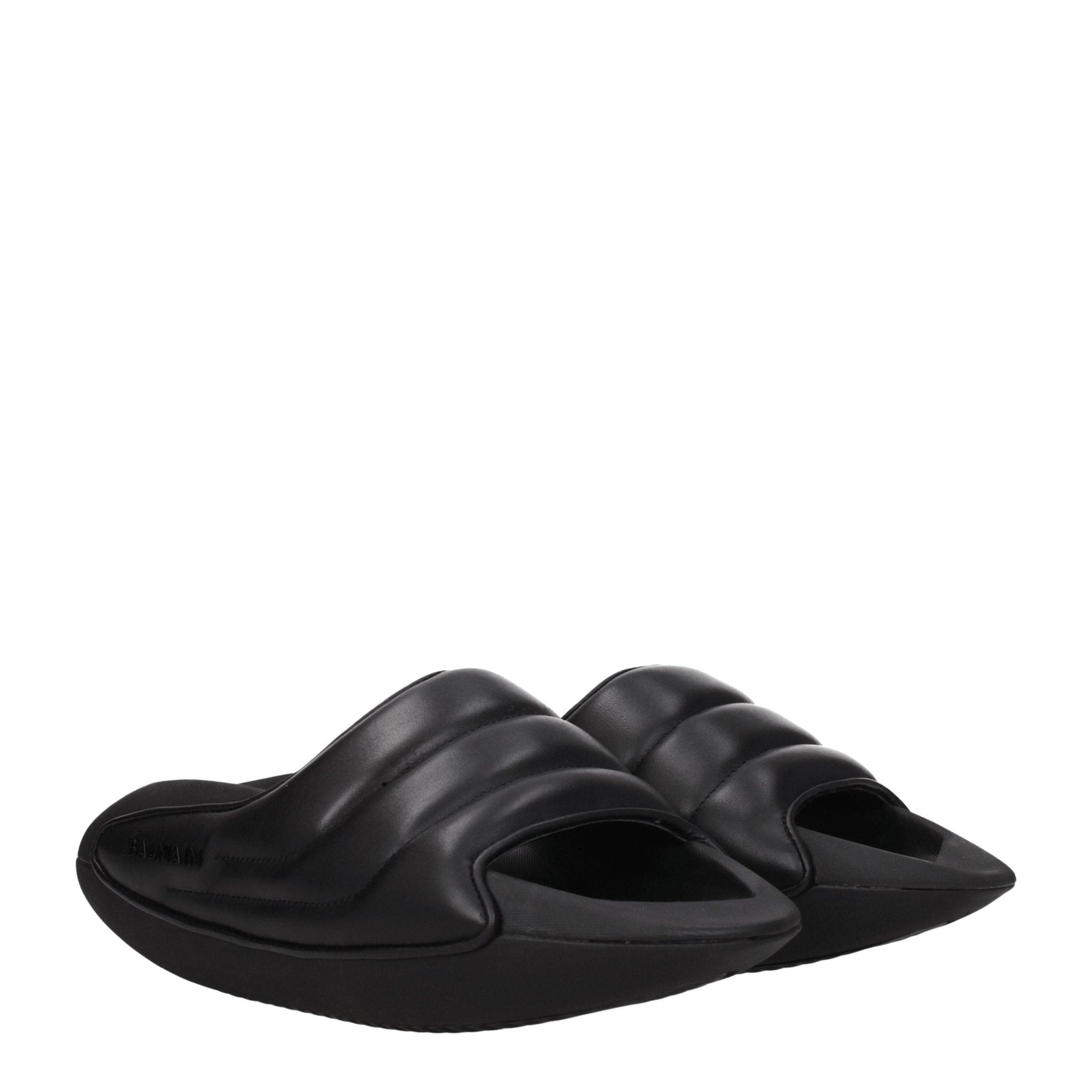 Black Leather Slippers - TIZZIL
