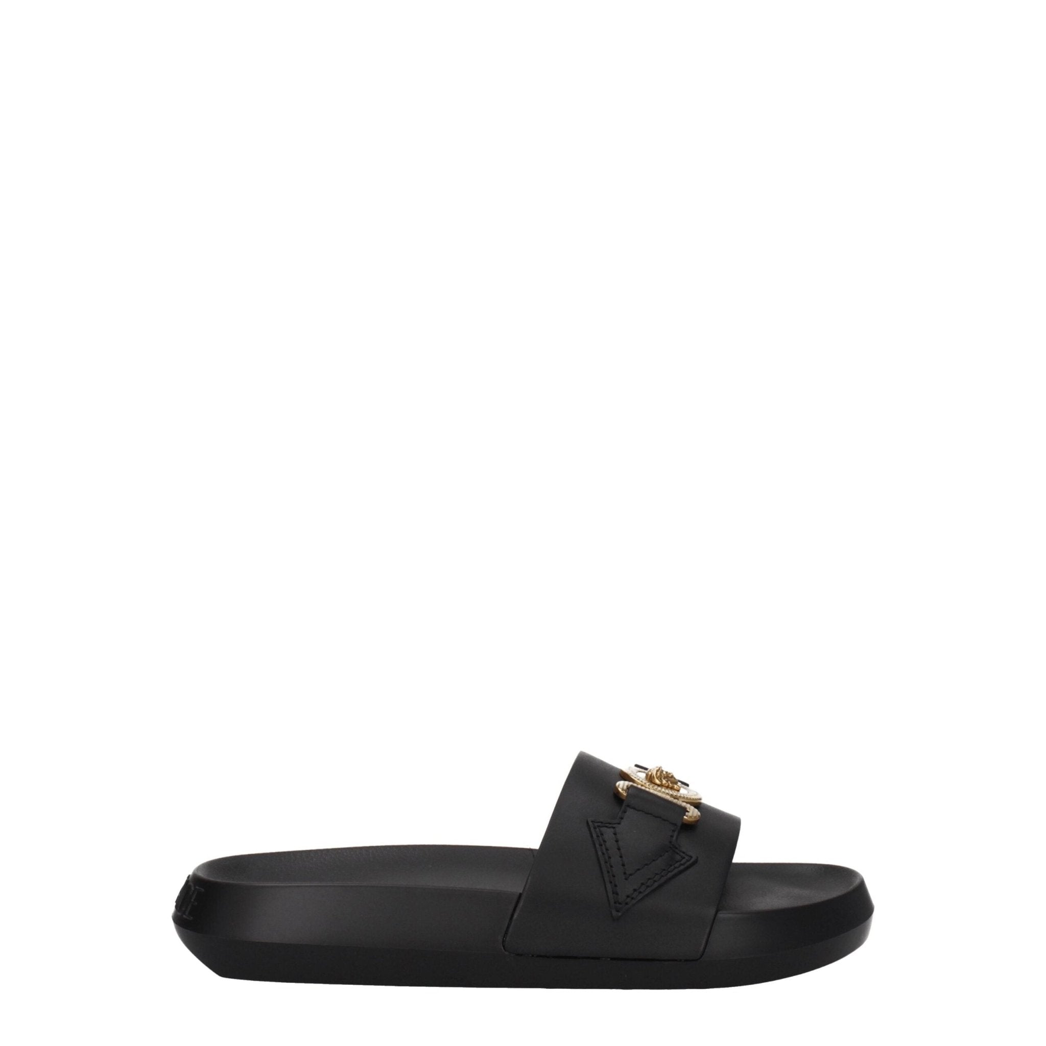 Black Leather Slippers - TIZZIL