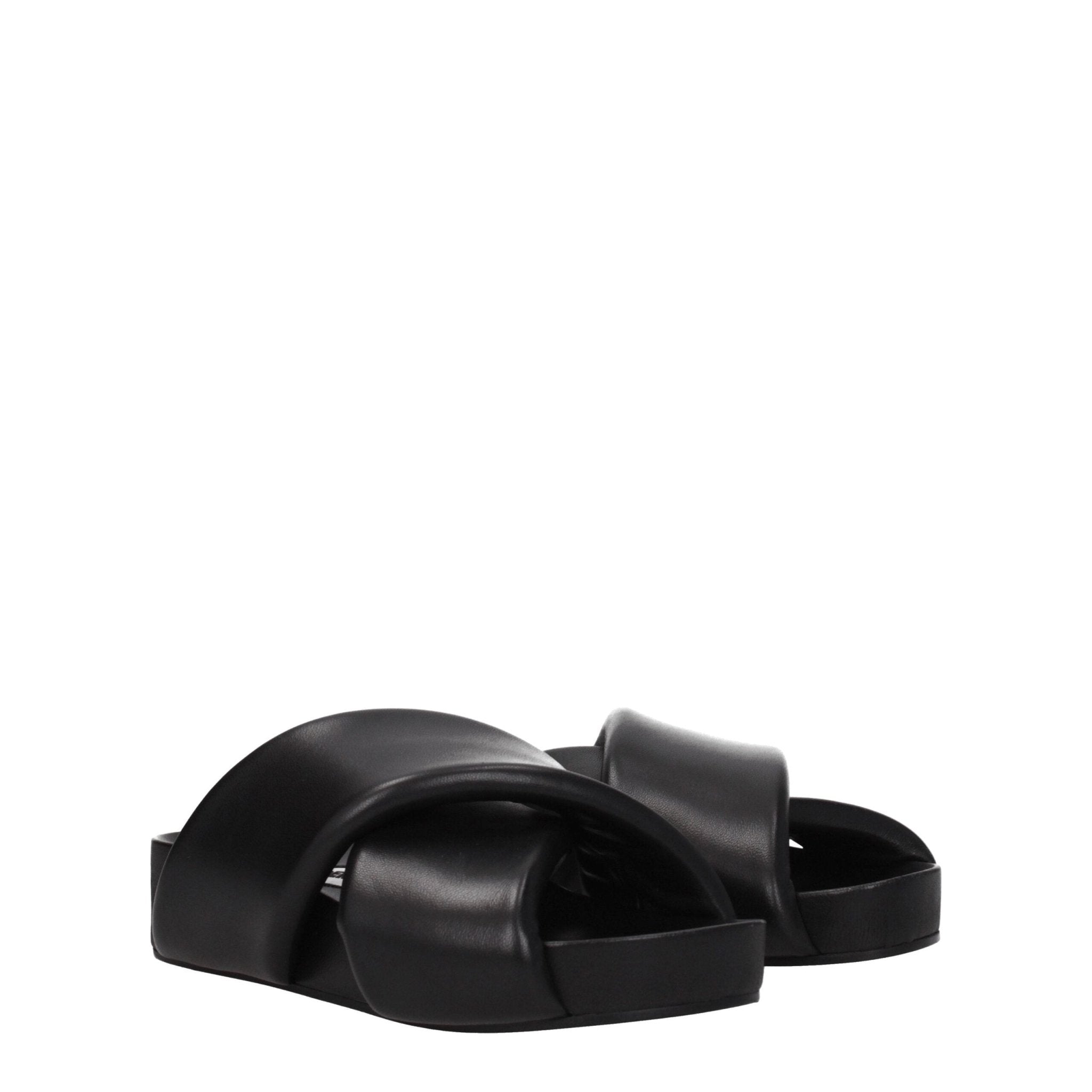 Black Leather Slippers - TIZZIL