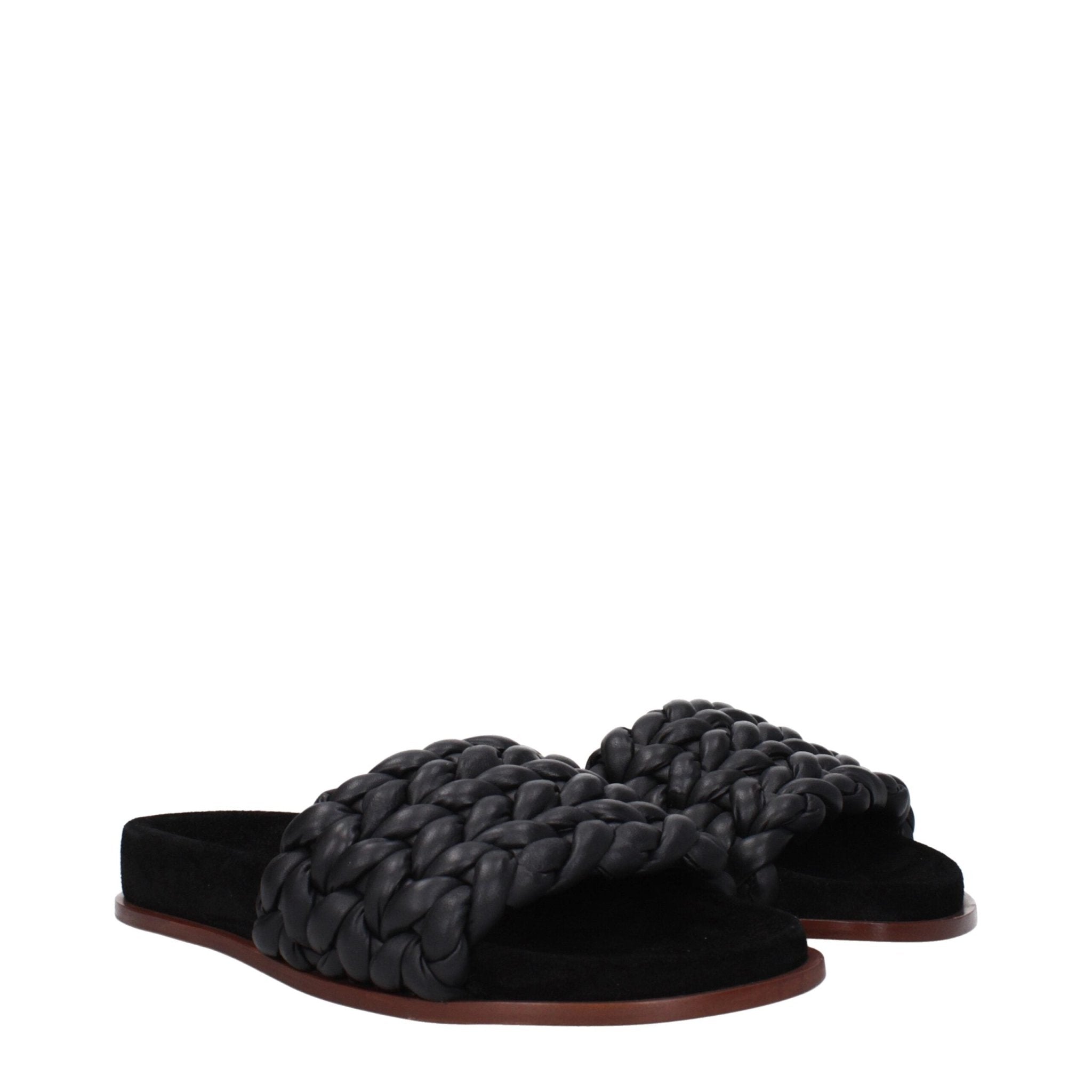 Black Leather Slippers - TIZZIL