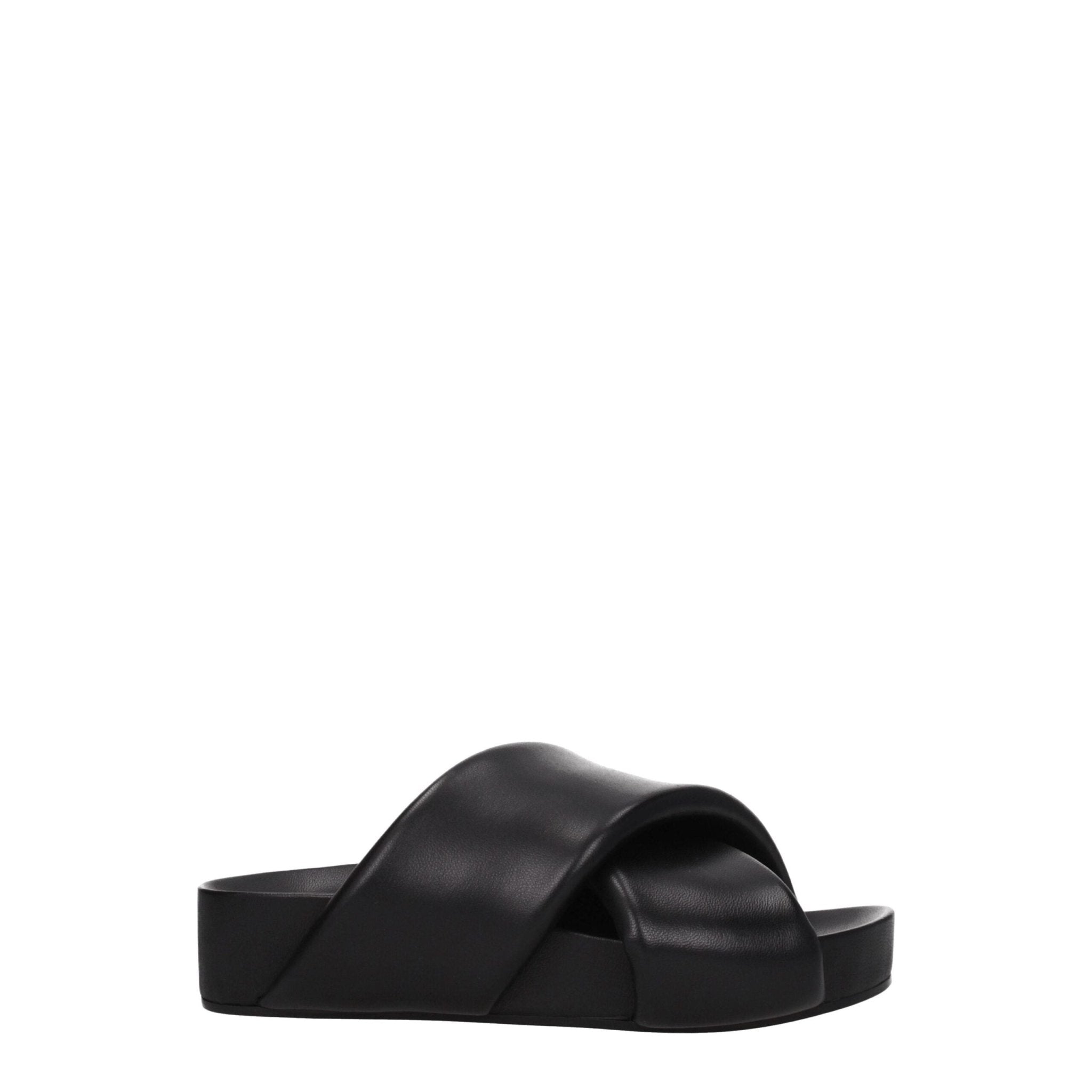 Black Leather Slippers - TIZZIL