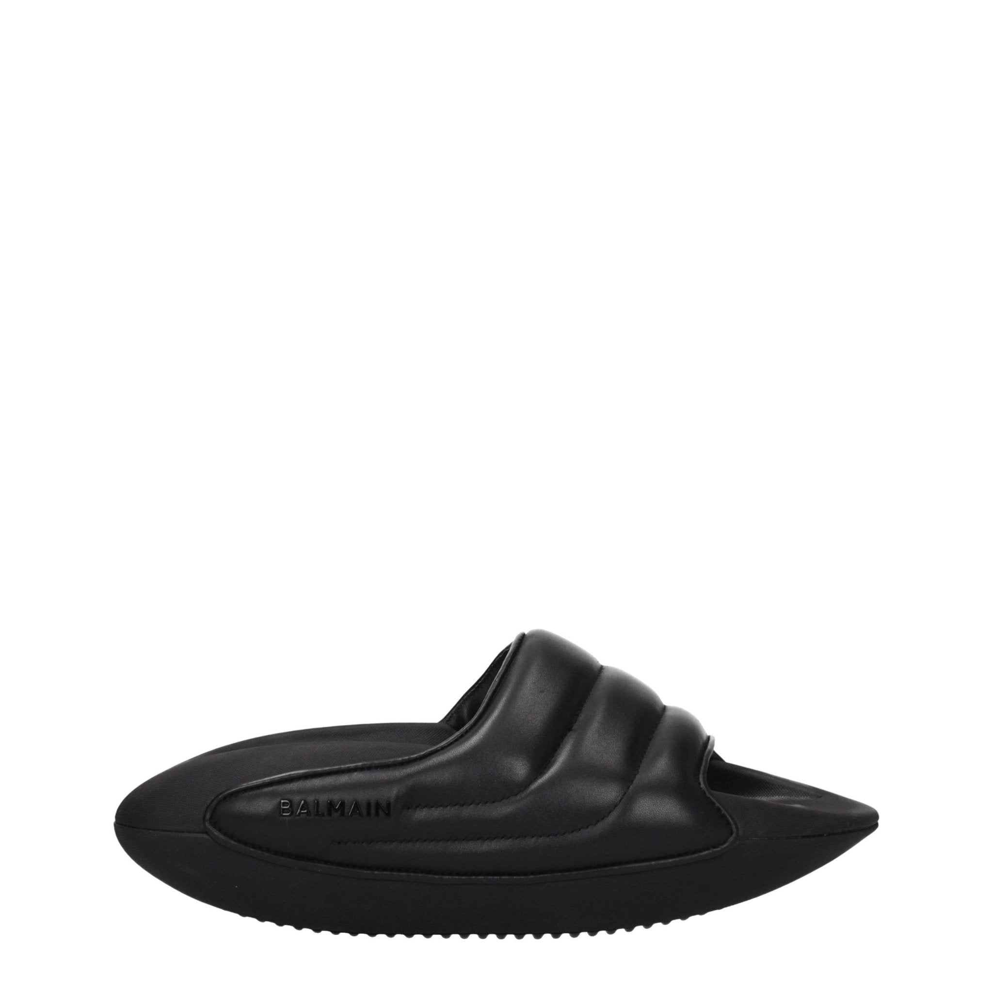 Black Leather Slippers - TIZZIL
