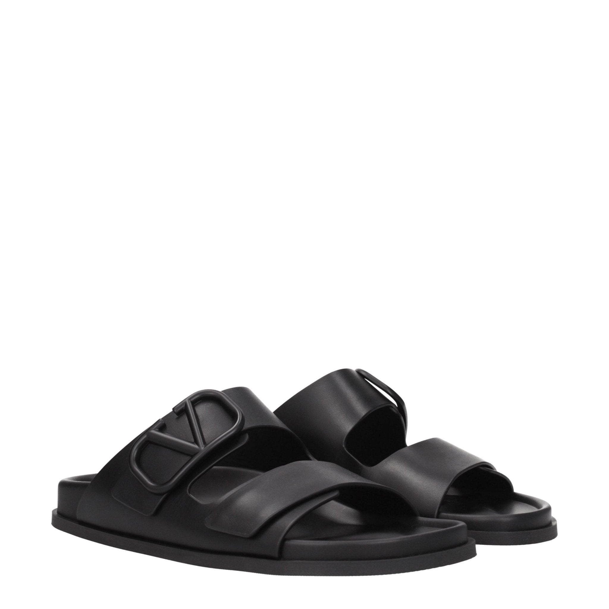 Black Leather Slippers - TIZZIL