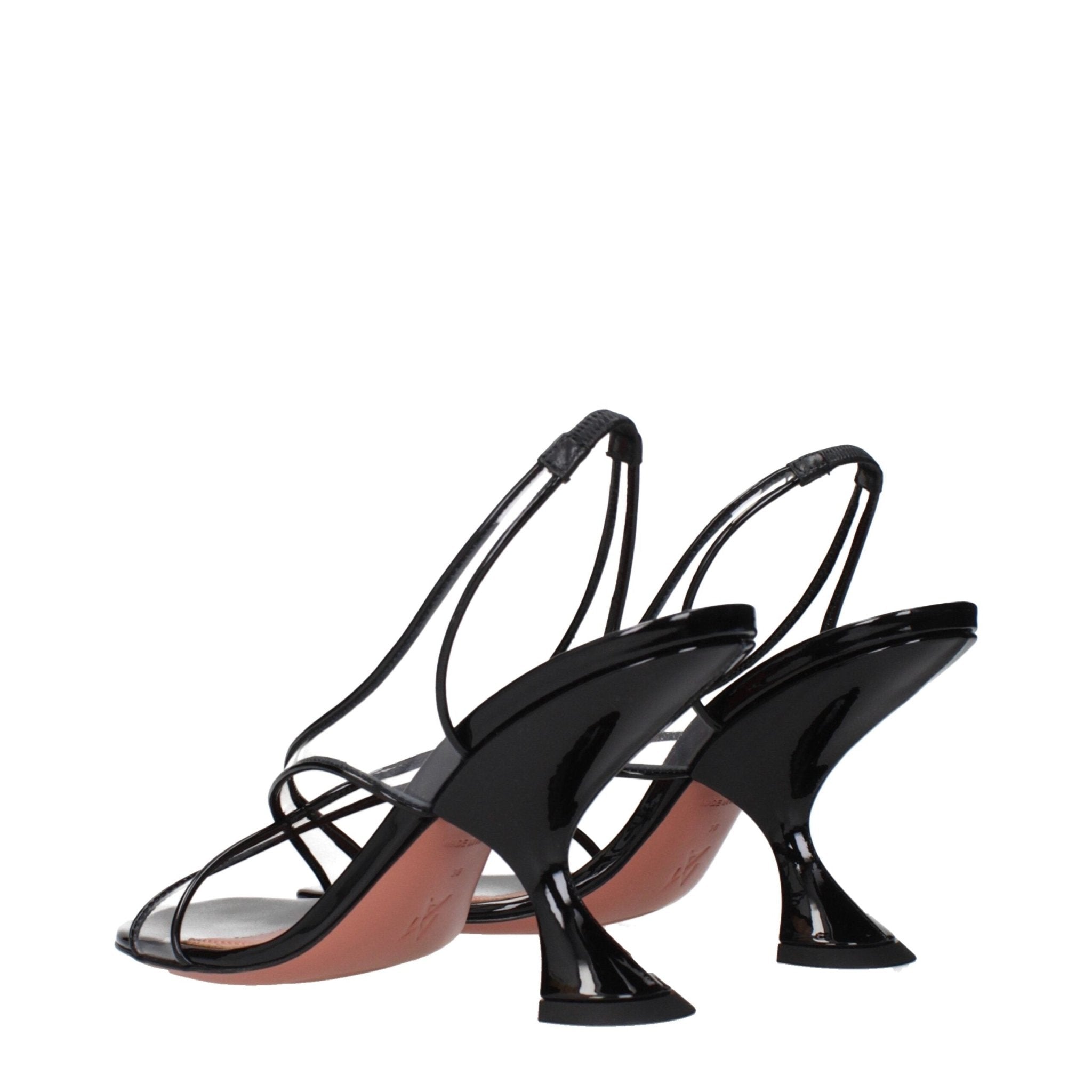 Black Leather Stiletto Heel Sandals - TIZZIL
