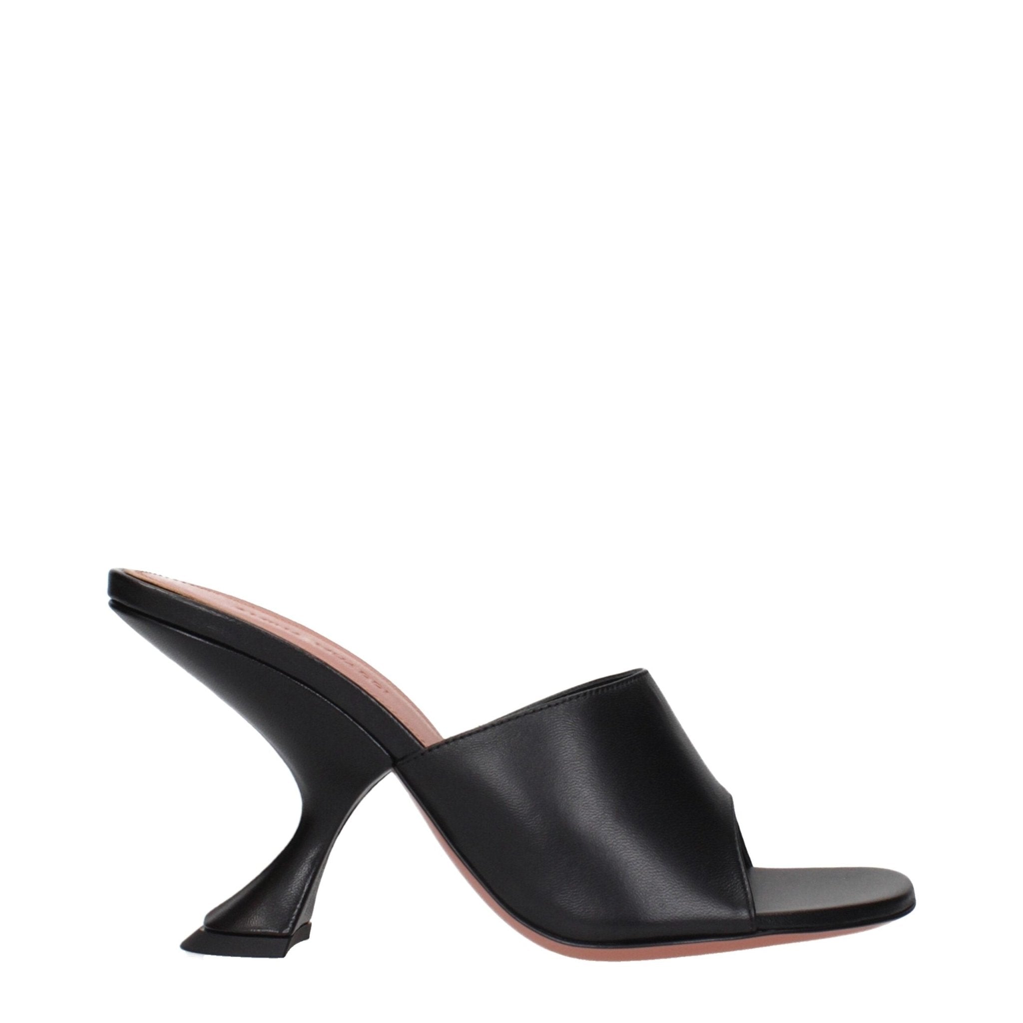 Black Leather Stiletto Heel Sandals - TIZZIL