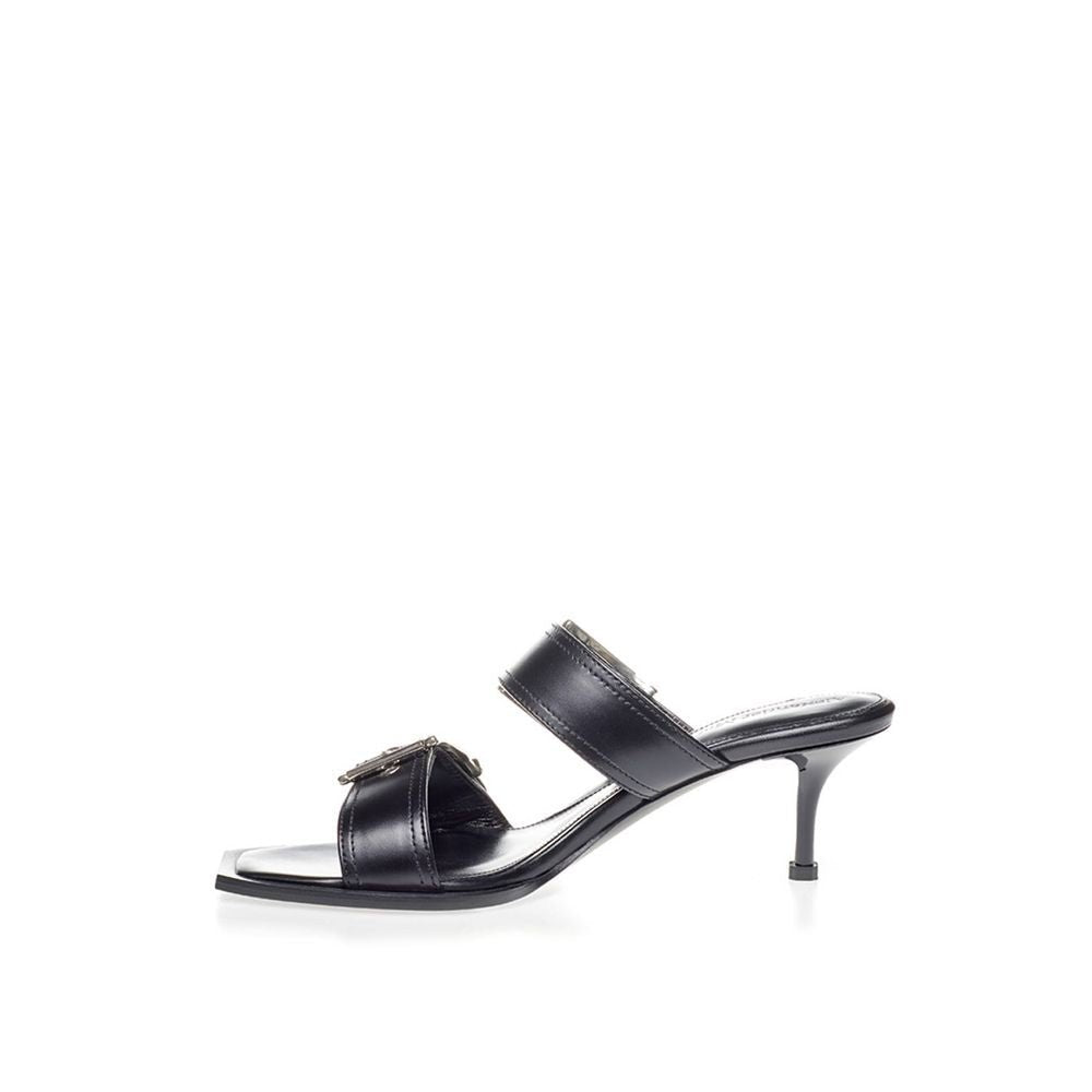 Black Leather Stiletto Heel Sandals - TIZZIL