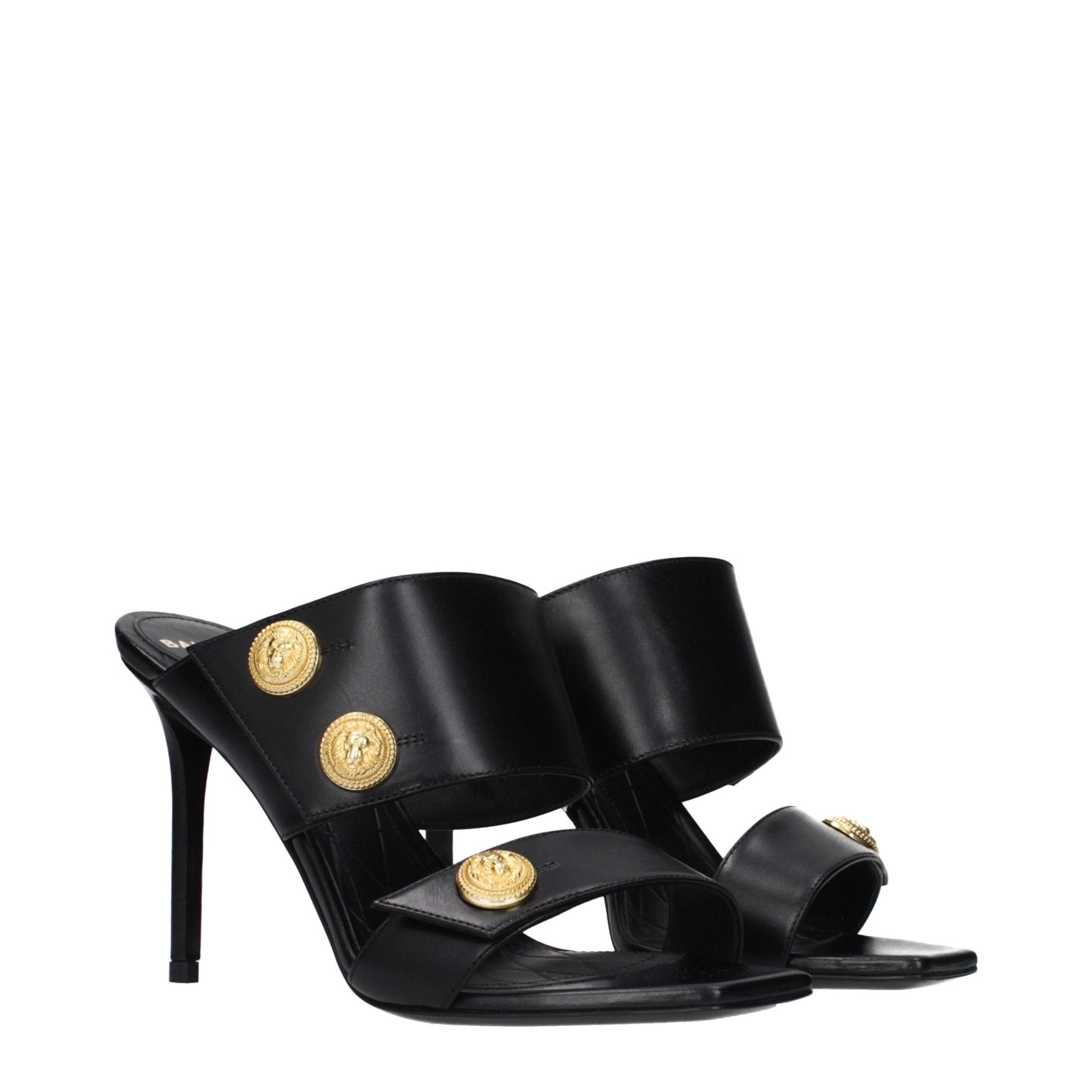 Black Leather Stiletto Heel Sandals - TIZZIL