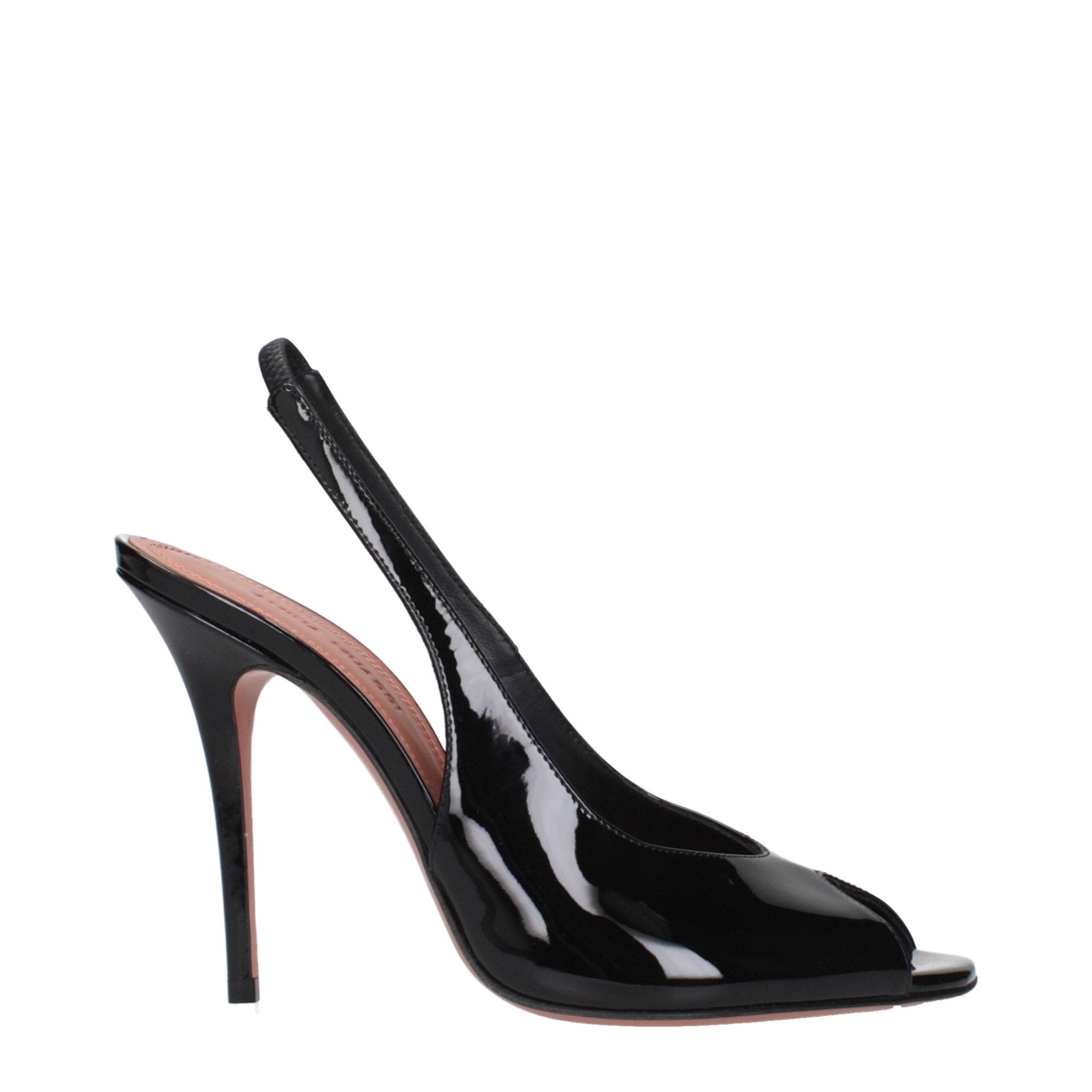 Black Leather Stiletto Heel Sandals - TIZZIL