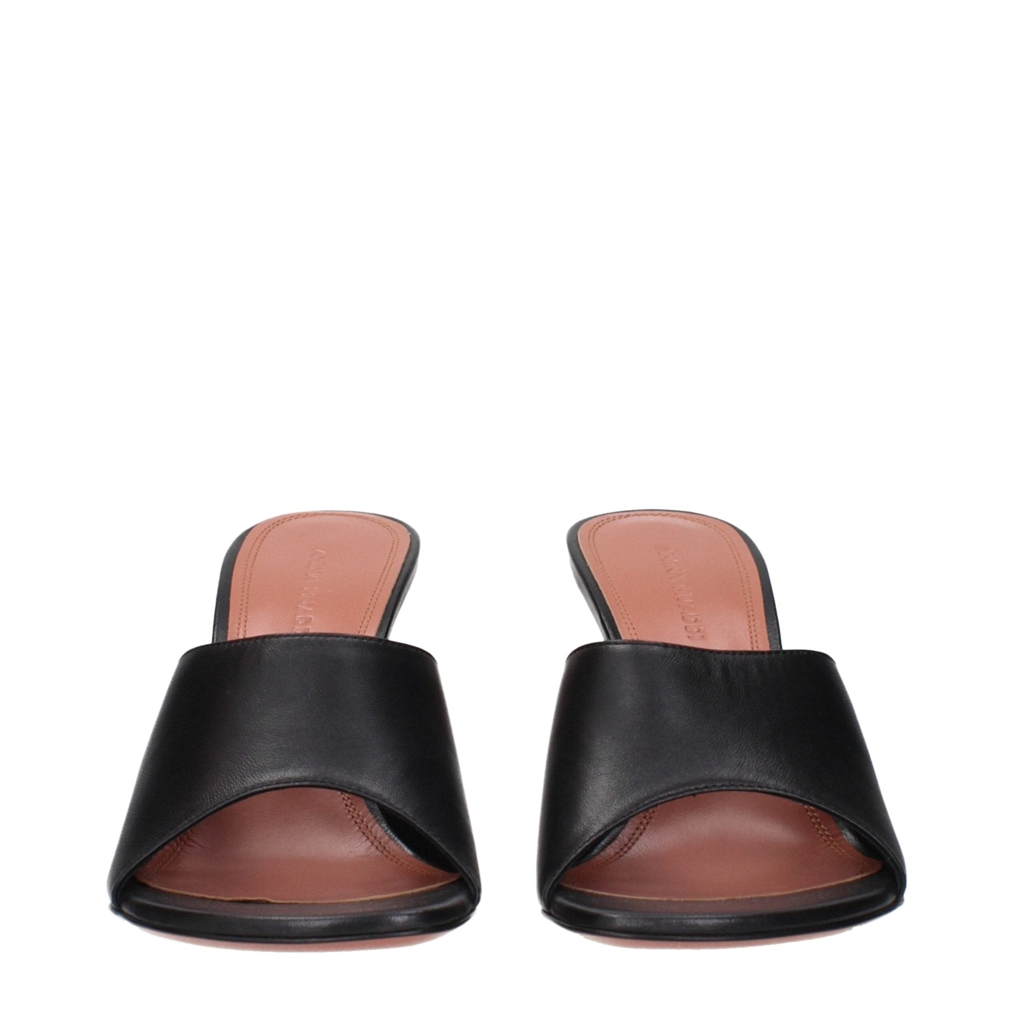 Black Leather Stiletto Heel Sandals - TIZZIL