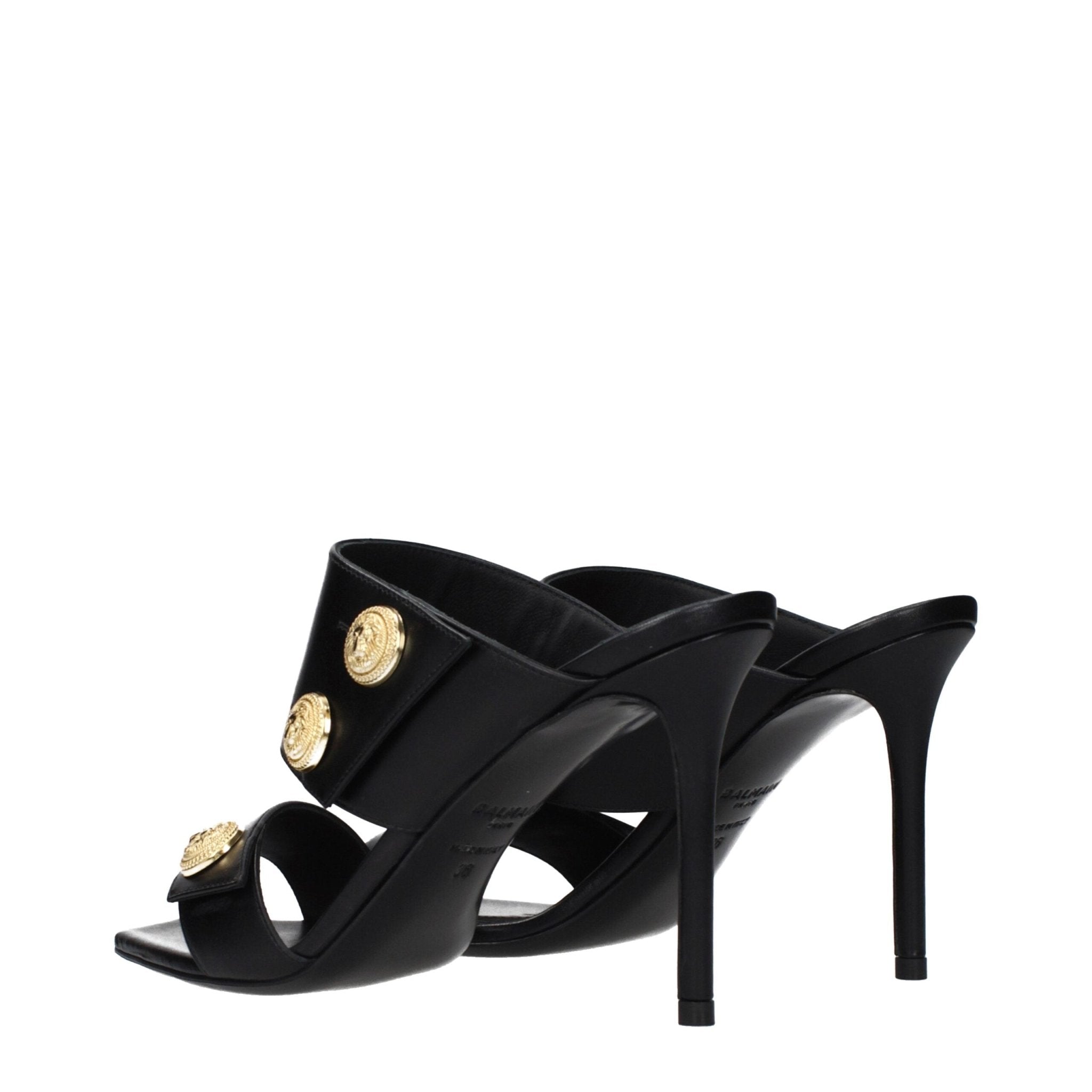 Black Leather Stiletto Heel Sandals - TIZZIL