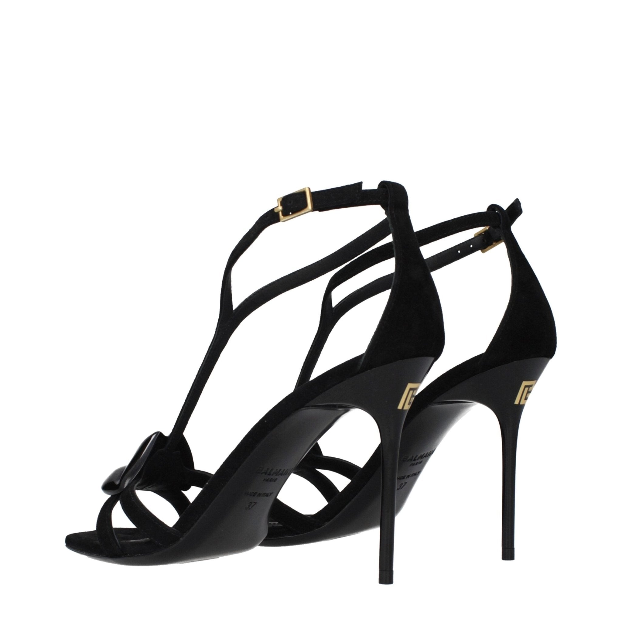 Black Leather Stiletto Heel Sandals - TIZZIL