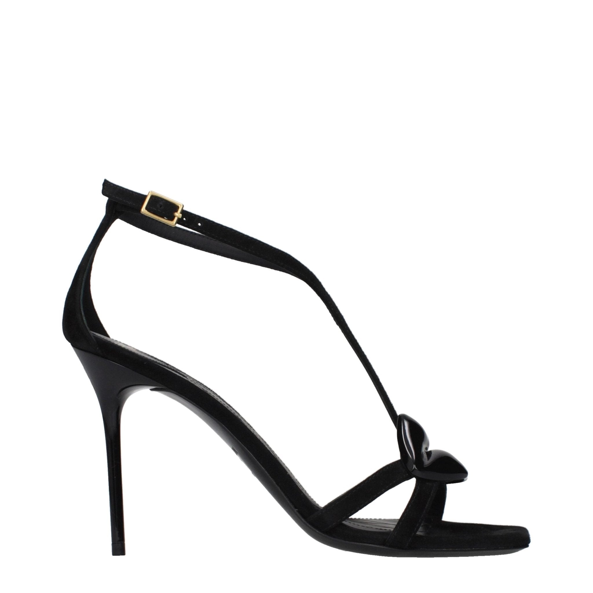 Black Leather Stiletto Heel Sandals - TIZZIL