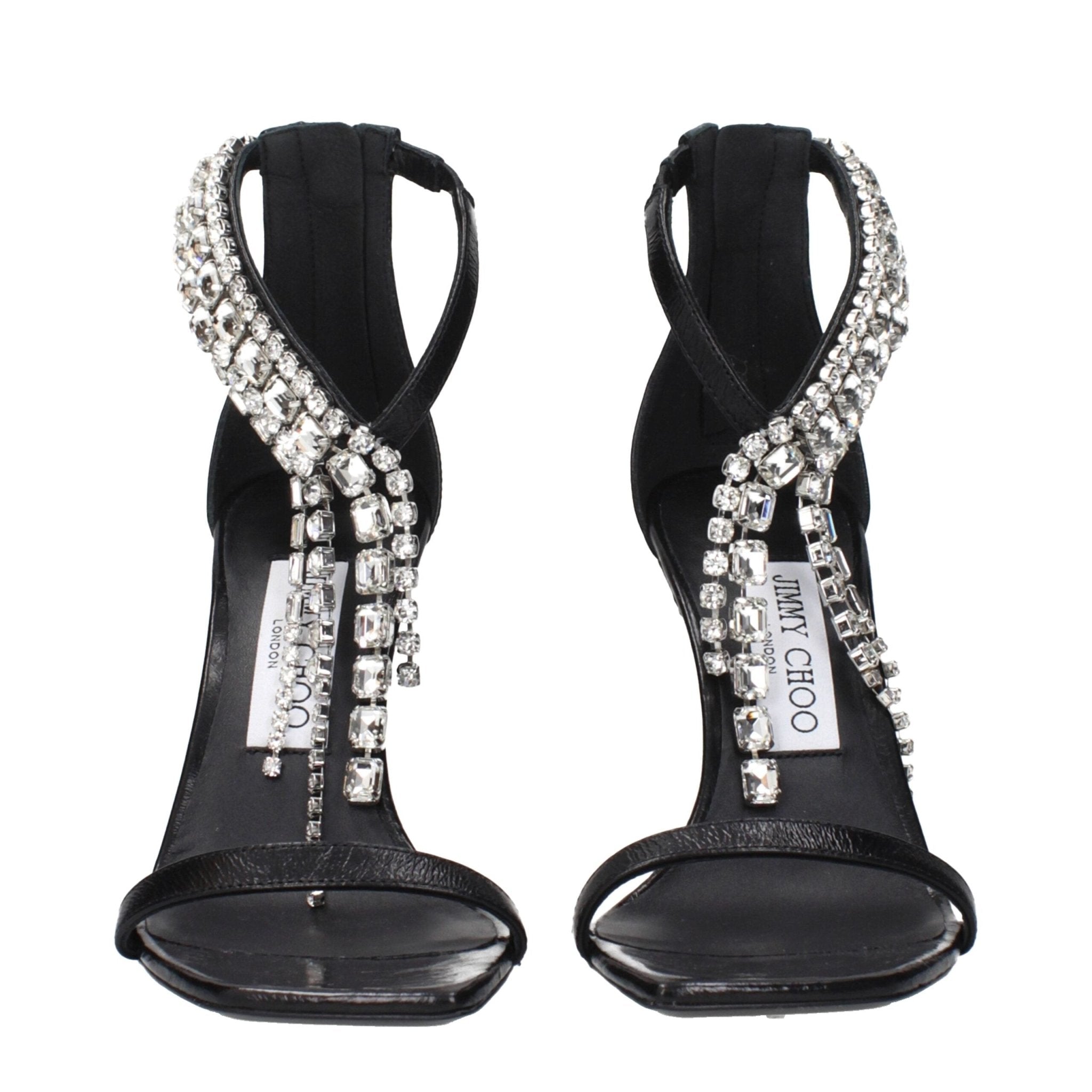 Black Leather Stiletto Heel Sandals - TIZZIL