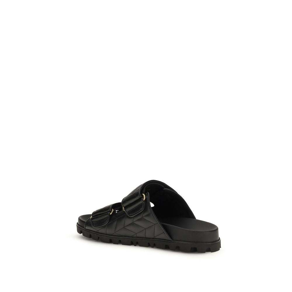 Black Napa Leather / Calf Bos Taurus Slippers - TIZZIL