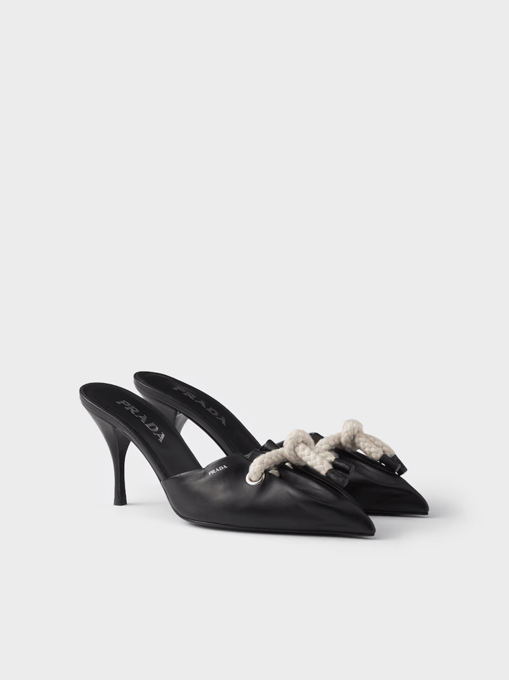 Black Nappa Leather Rope Detail Sandals - TIZZIL