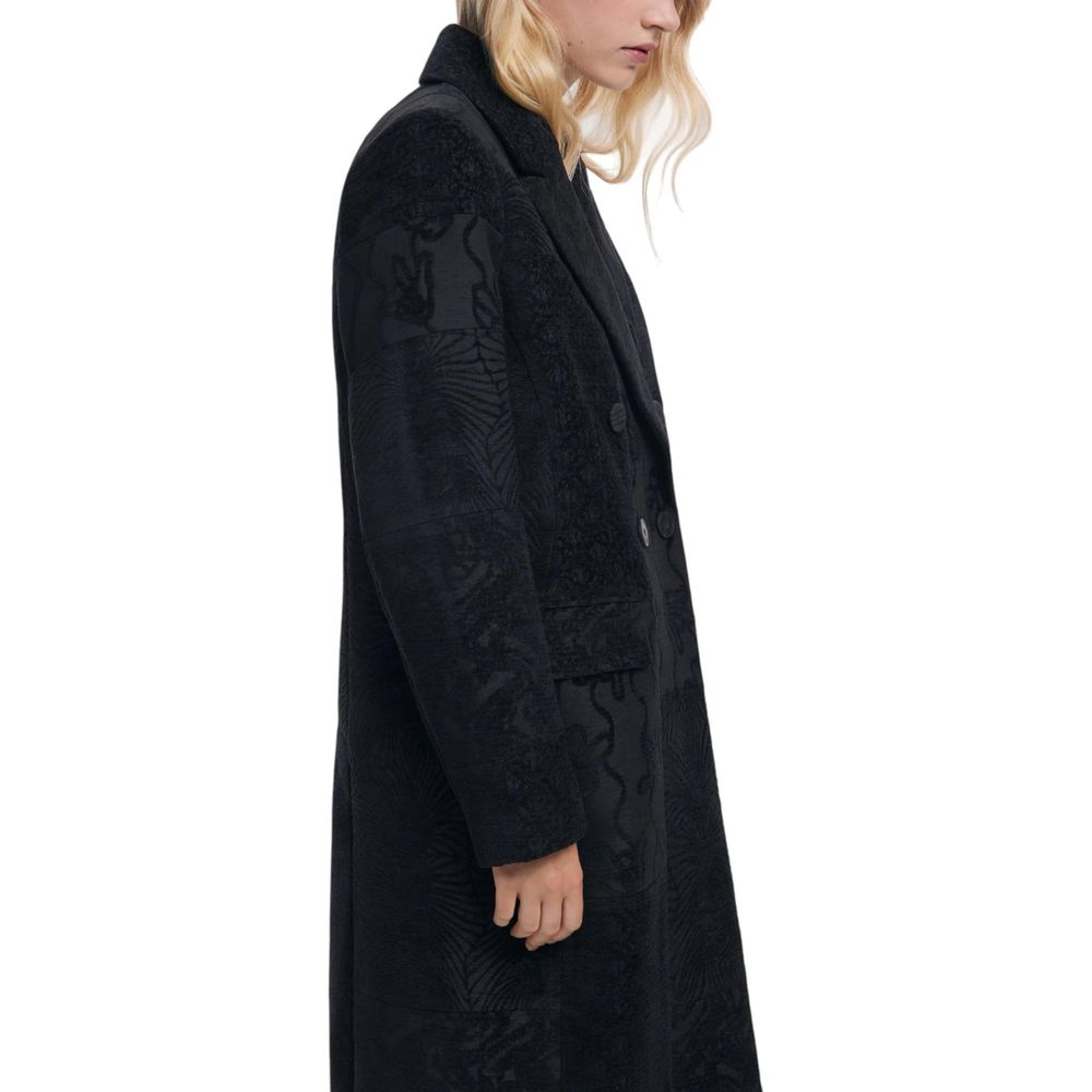 Black Polyester Coat - TIZZIL