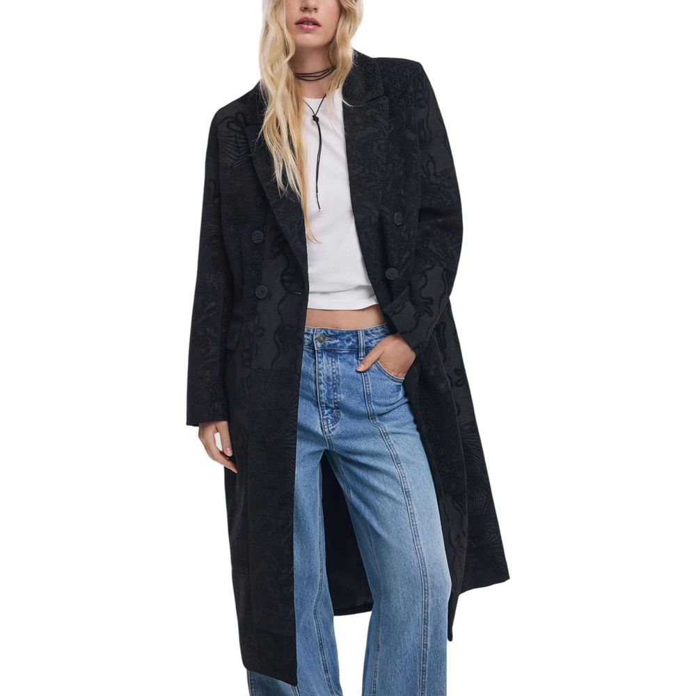 Black Polyester Coat - TIZZIL