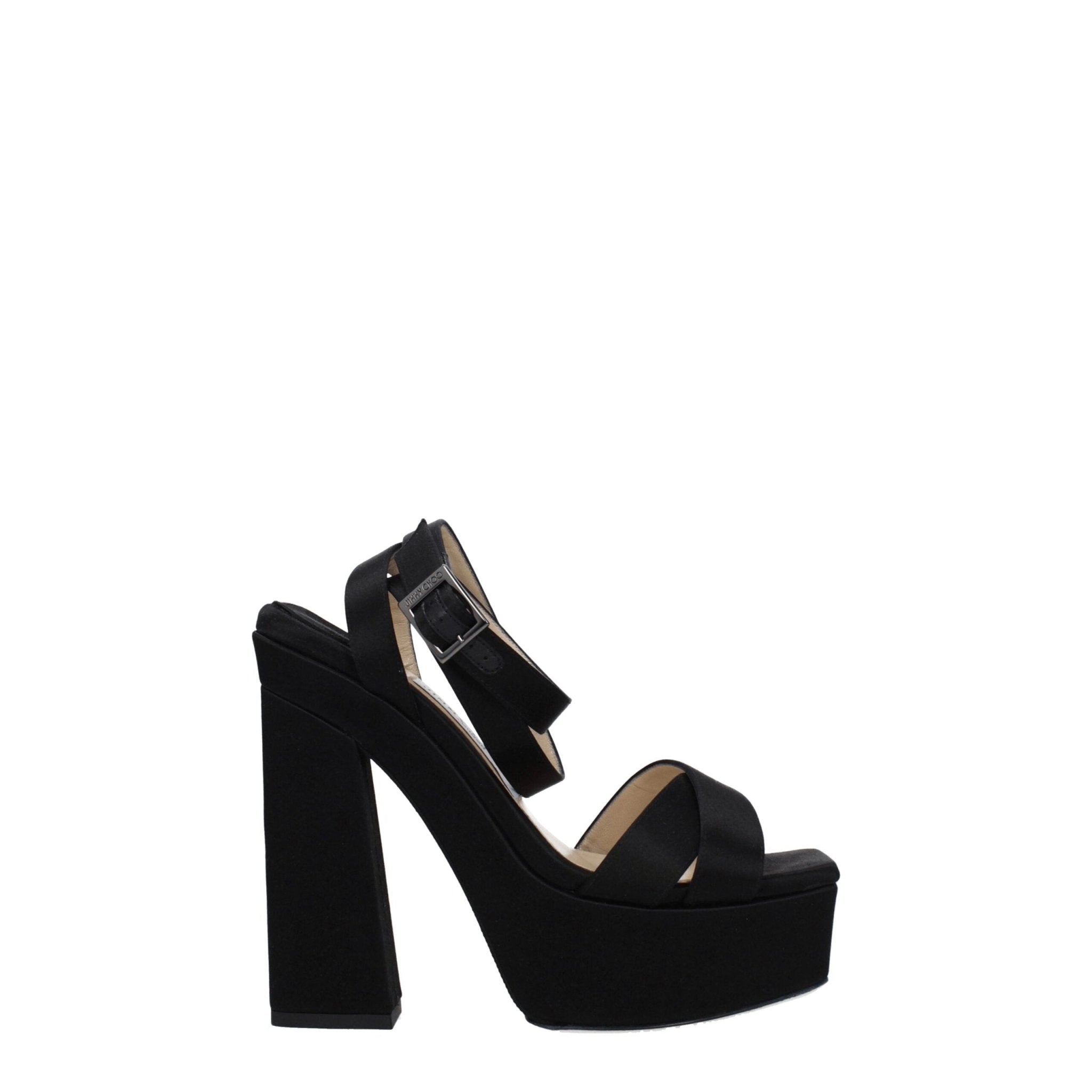 Black Satin Platform Sandals - TIZZIL