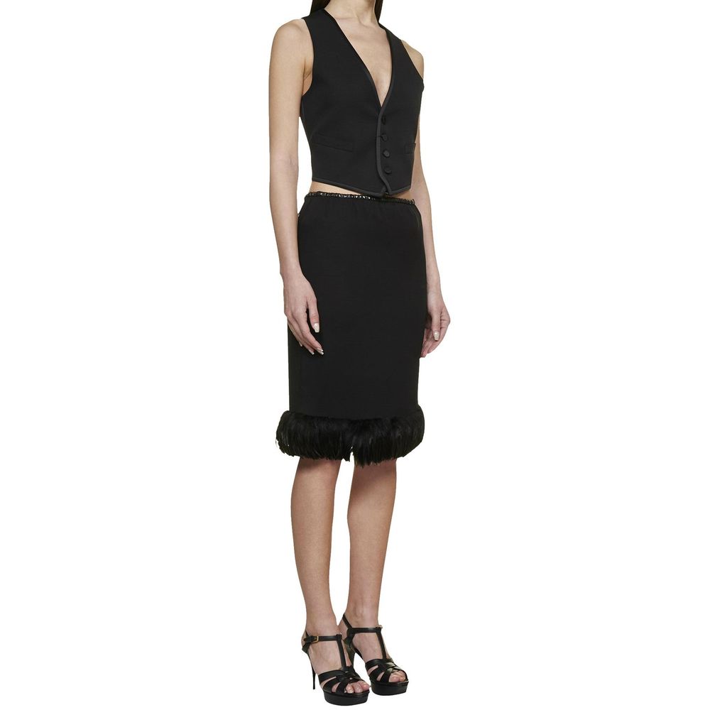 Black Silk Midi Skirt - TIZZIL