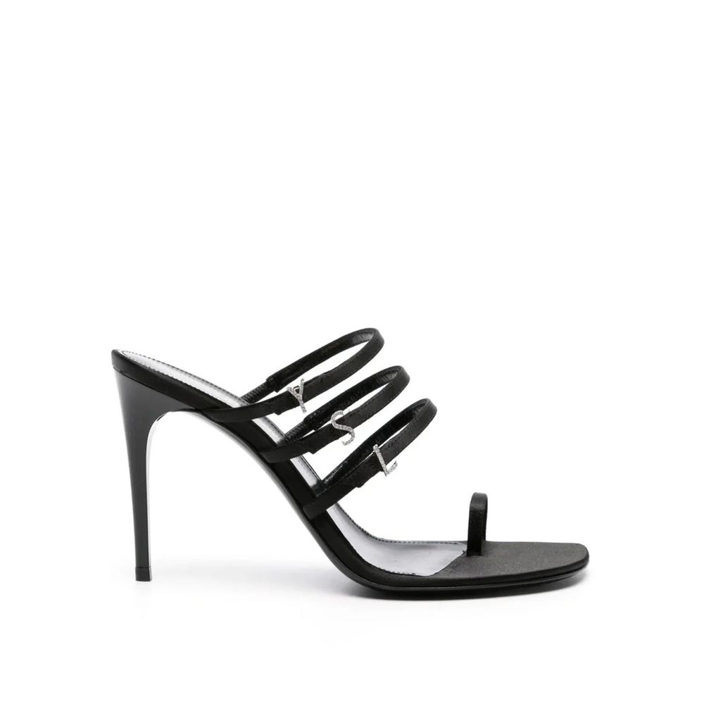 Black Silk Stiletto Heel Sandals - TIZZIL