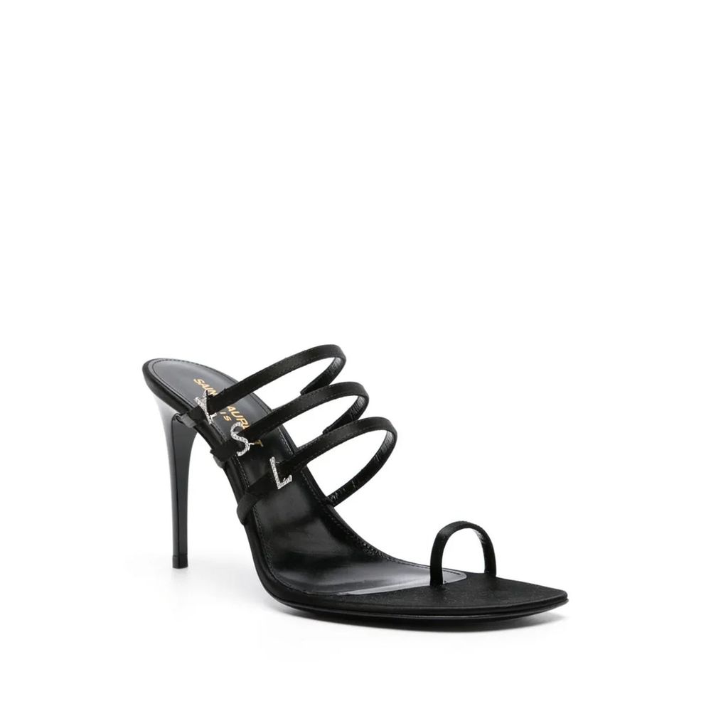 Black Silk Stiletto Heel Sandals - TIZZIL