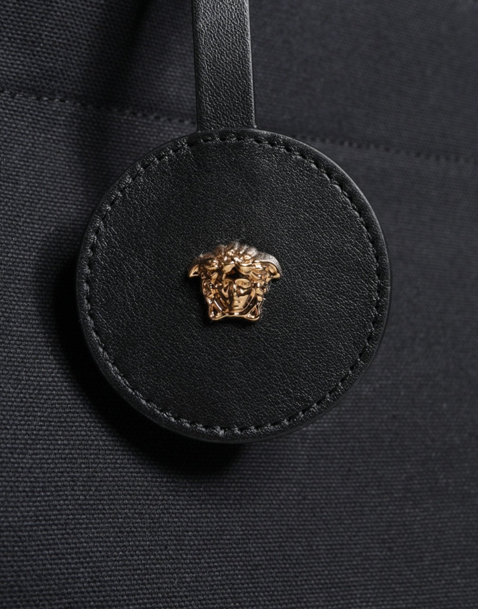 Black Top Handle Canvas Leather Logo Crossbody Tote Bag - TIZZIL