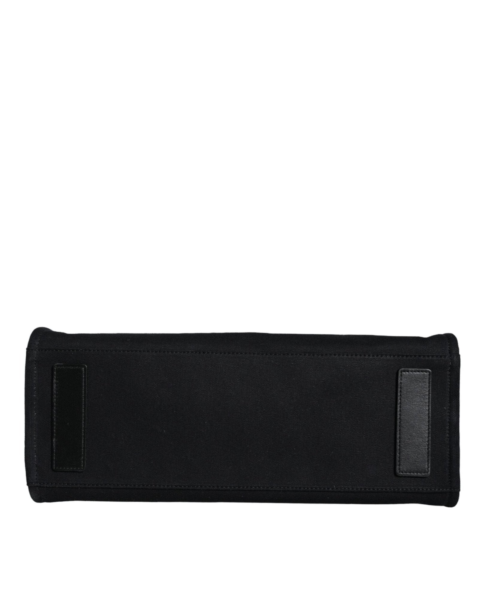 Black Top Handle Canvas Leather Logo Crossbody Tote Bag - TIZZIL