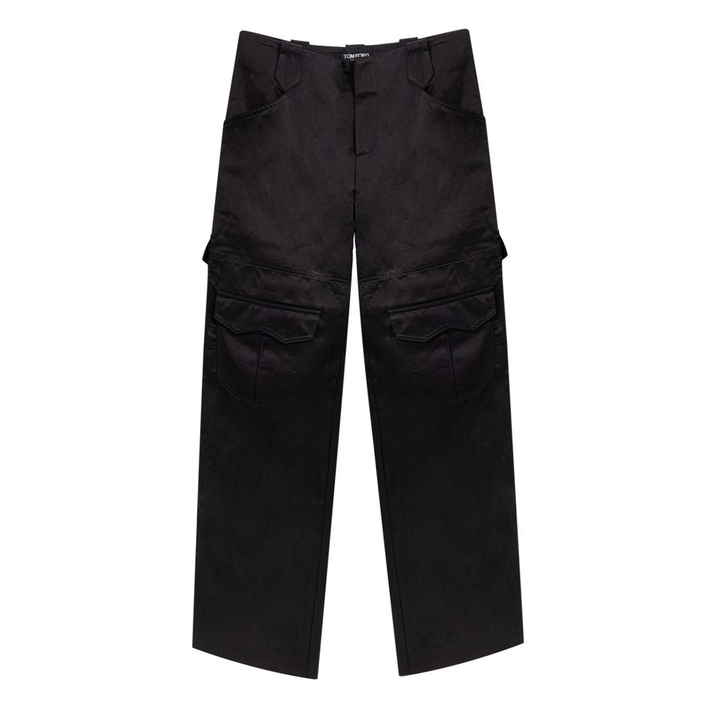 Black Viscose Cargo Pants - TIZZIL